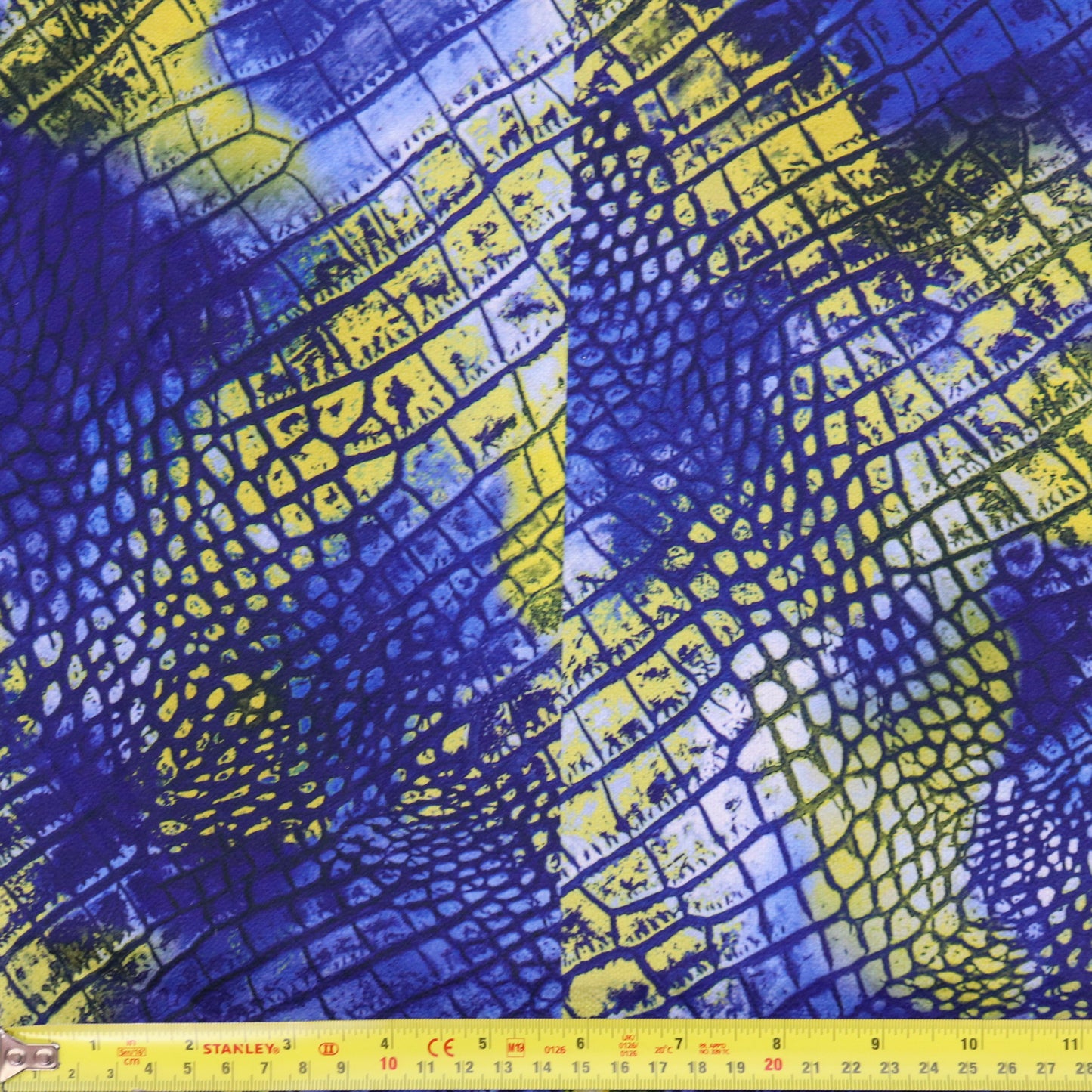 Blue Yellow Snake Skin Bubble Crepe Fabric