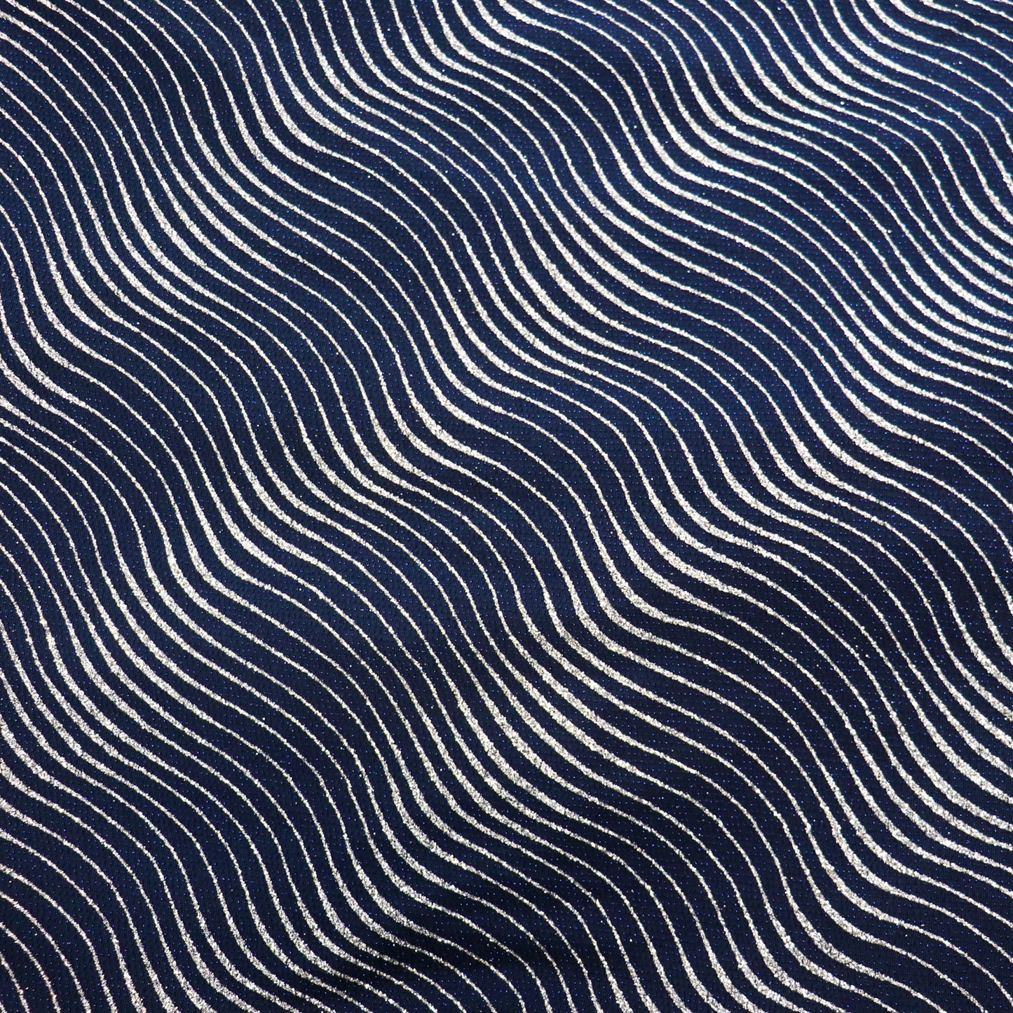 Navy Wavy Stripe Glitter Lurex