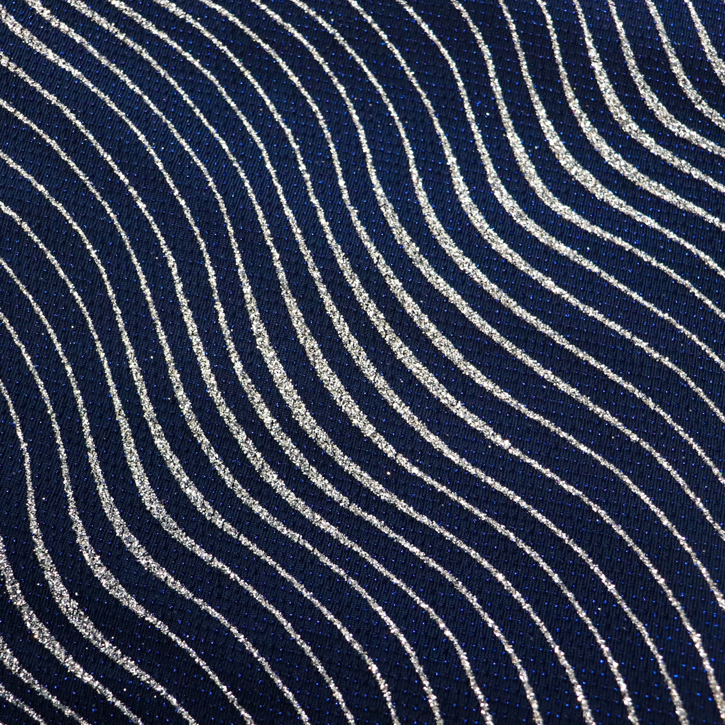 Navy Wavy Stripe Glitter Lurex