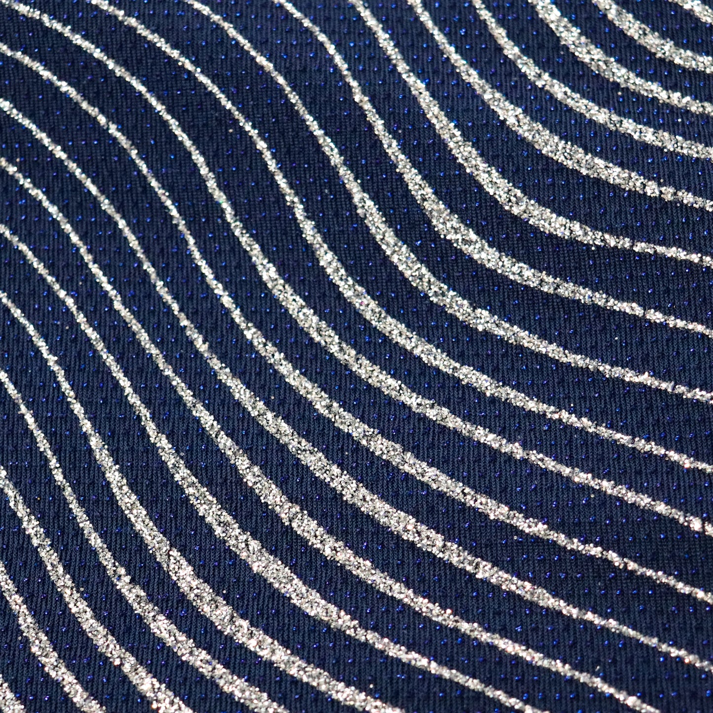 Navy Wavy Stripe Glitter Lurex