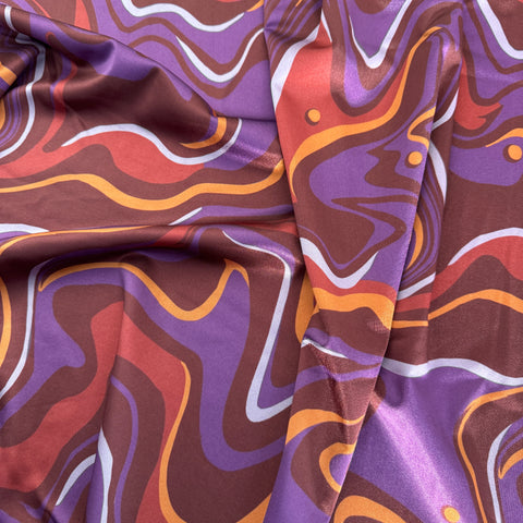 FS1235 Funky Swirl Tie Dye Spandex All Way Stretch Fabric Purple Brown