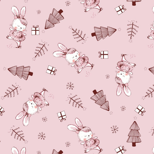 Pink Bunny Christmas Fabric