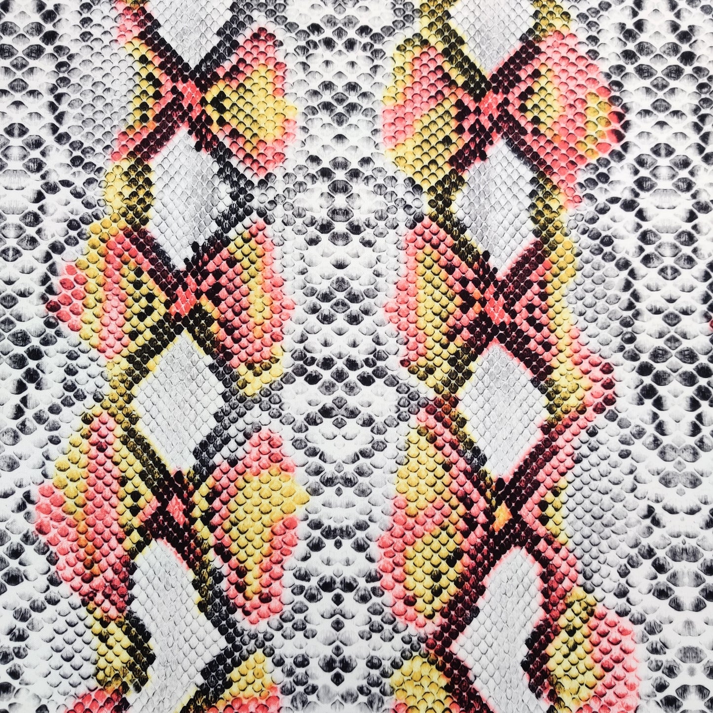 Snake Skin Scuba Stretch Knit Fabric Red Yellow White