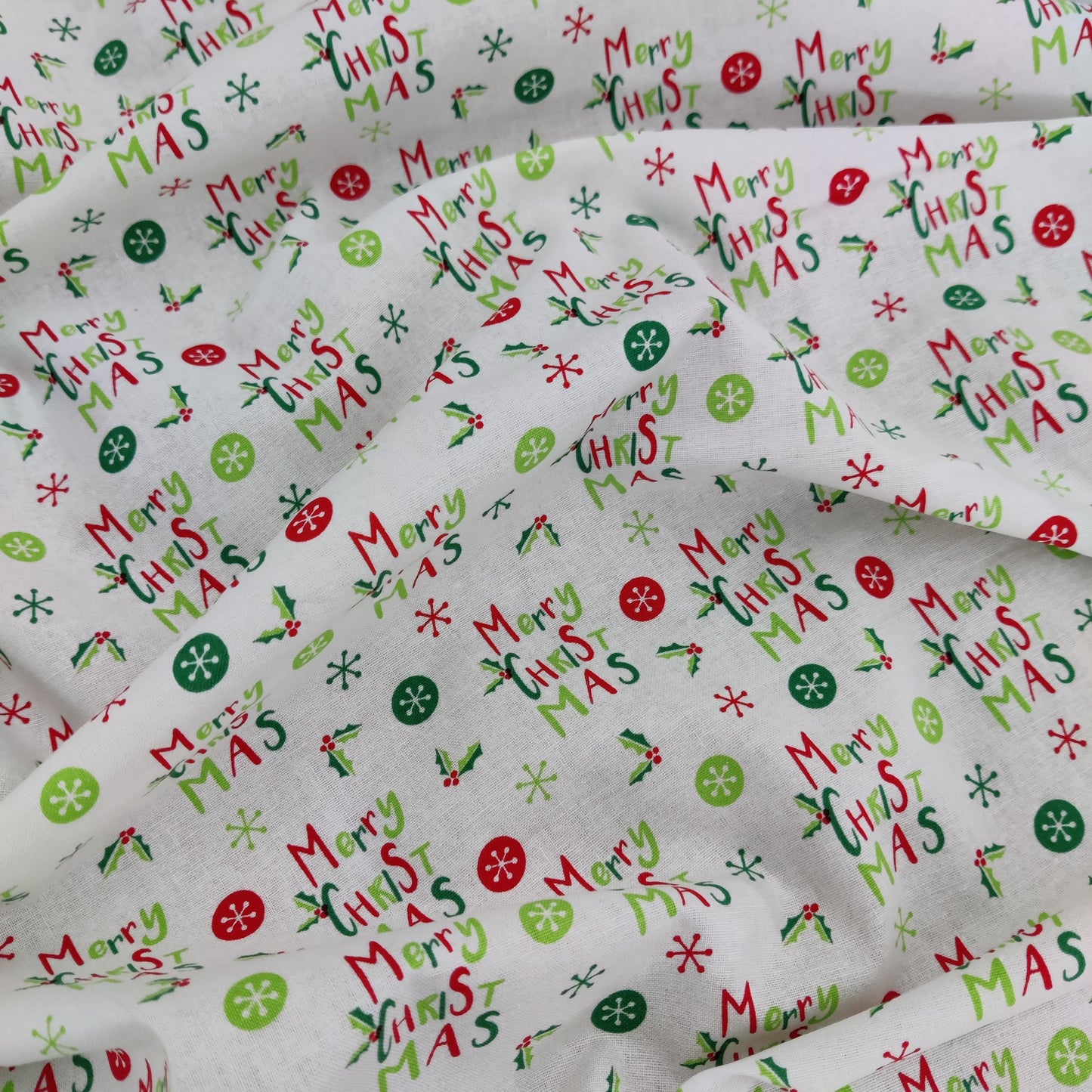 Merry Christmas Print Cotton Fabric 0.95 Metres