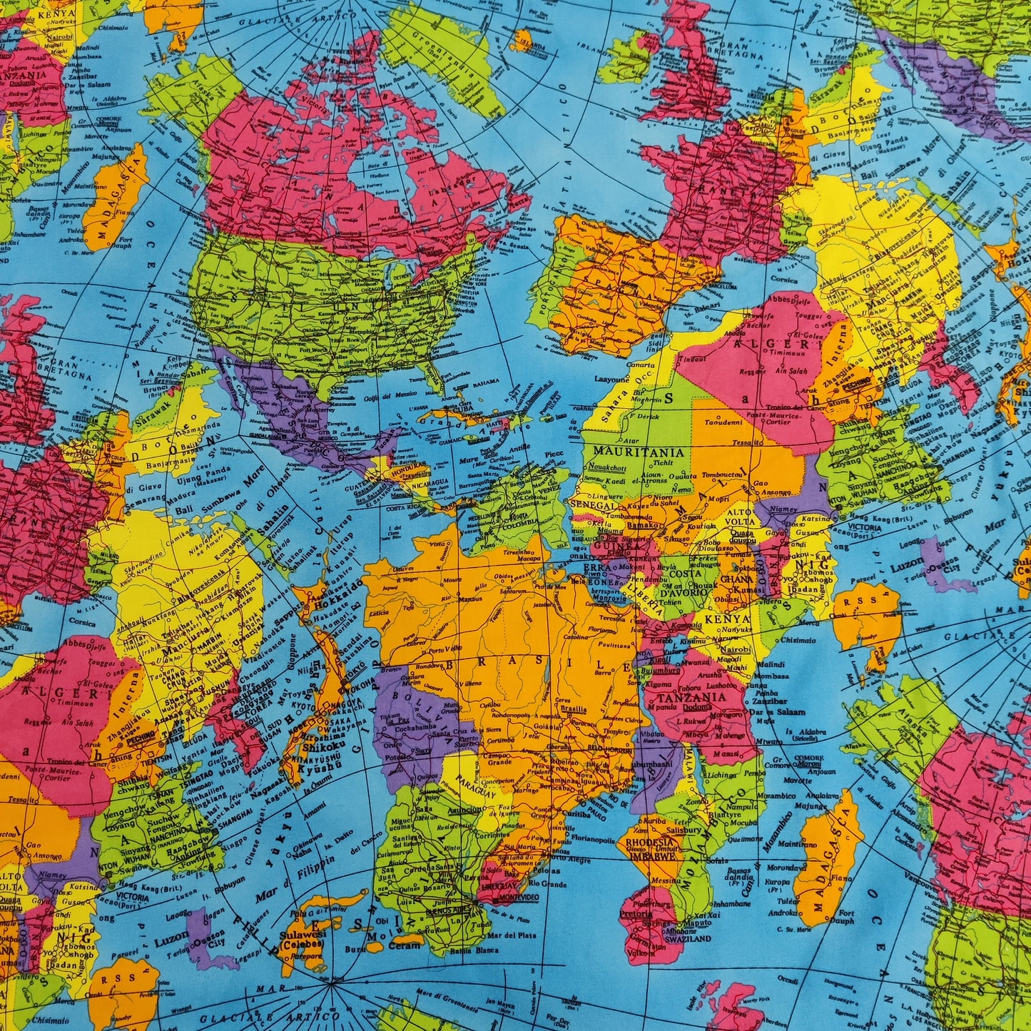 World Map Globe Print Cotton Fabric 0.3 Metres