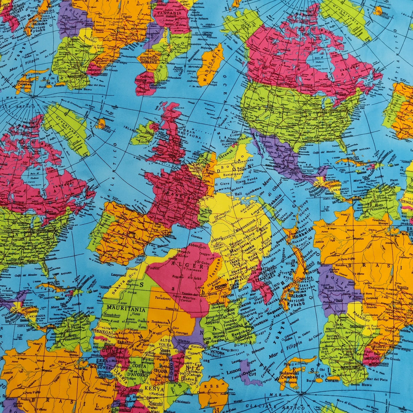 World Map Globe Print Cotton Fabric 0.3 Metres