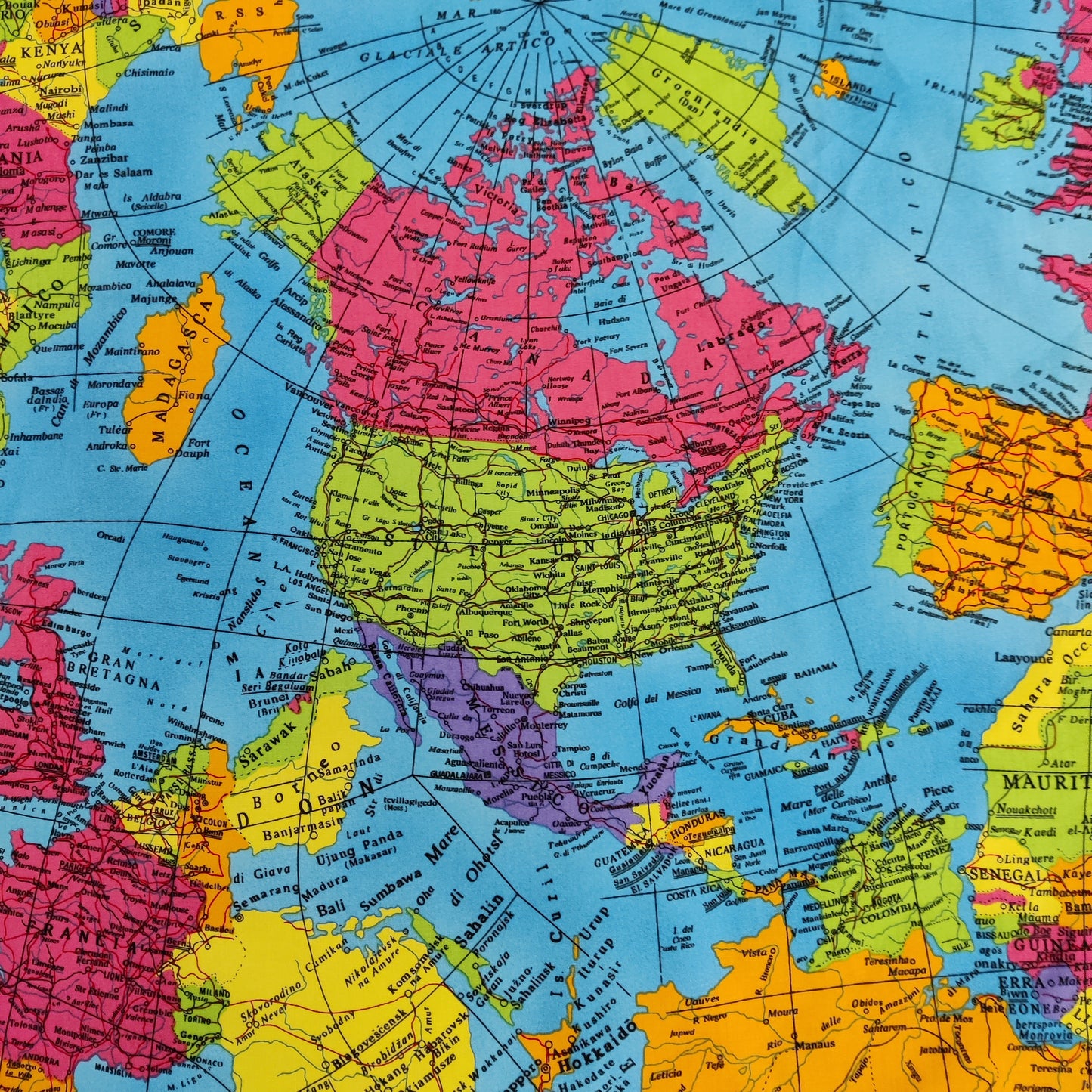 World Map Globe Print Cotton Fabric 0.3 Metres