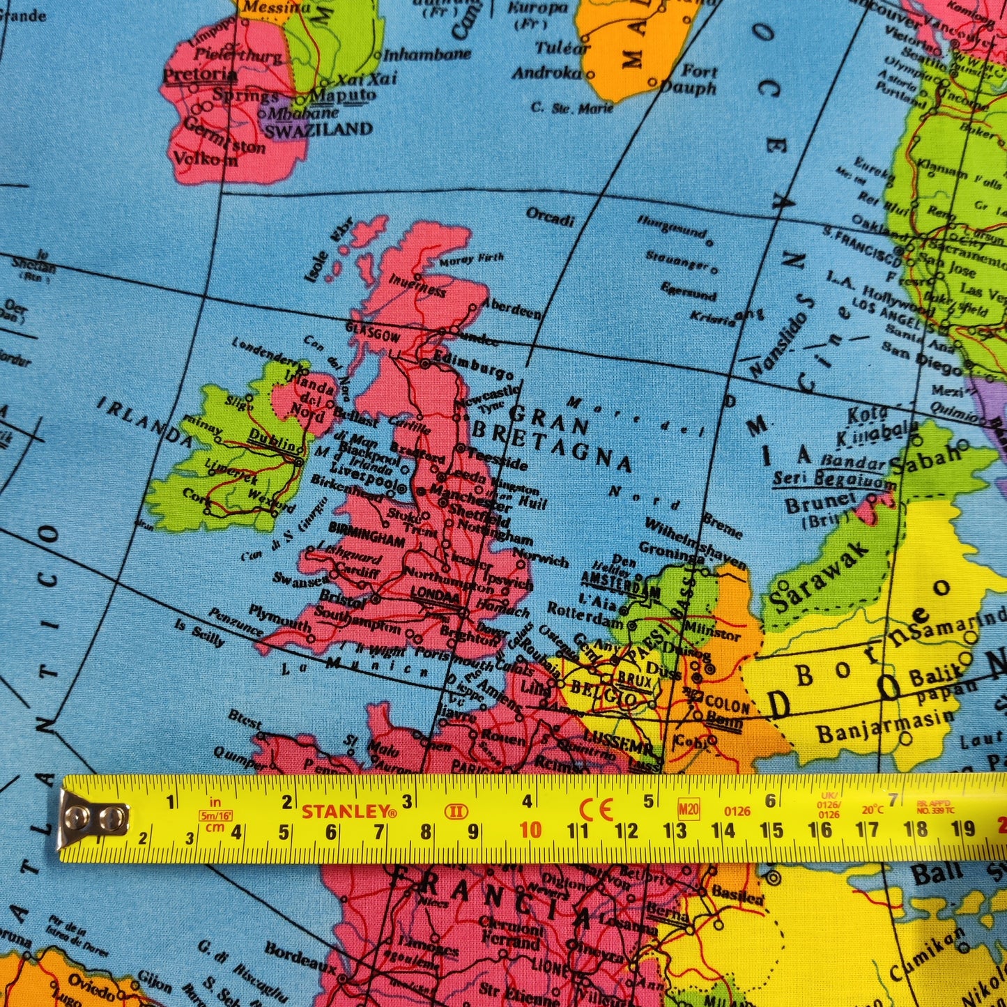 World Map Globe Print Cotton Fabric 0.3 Metres