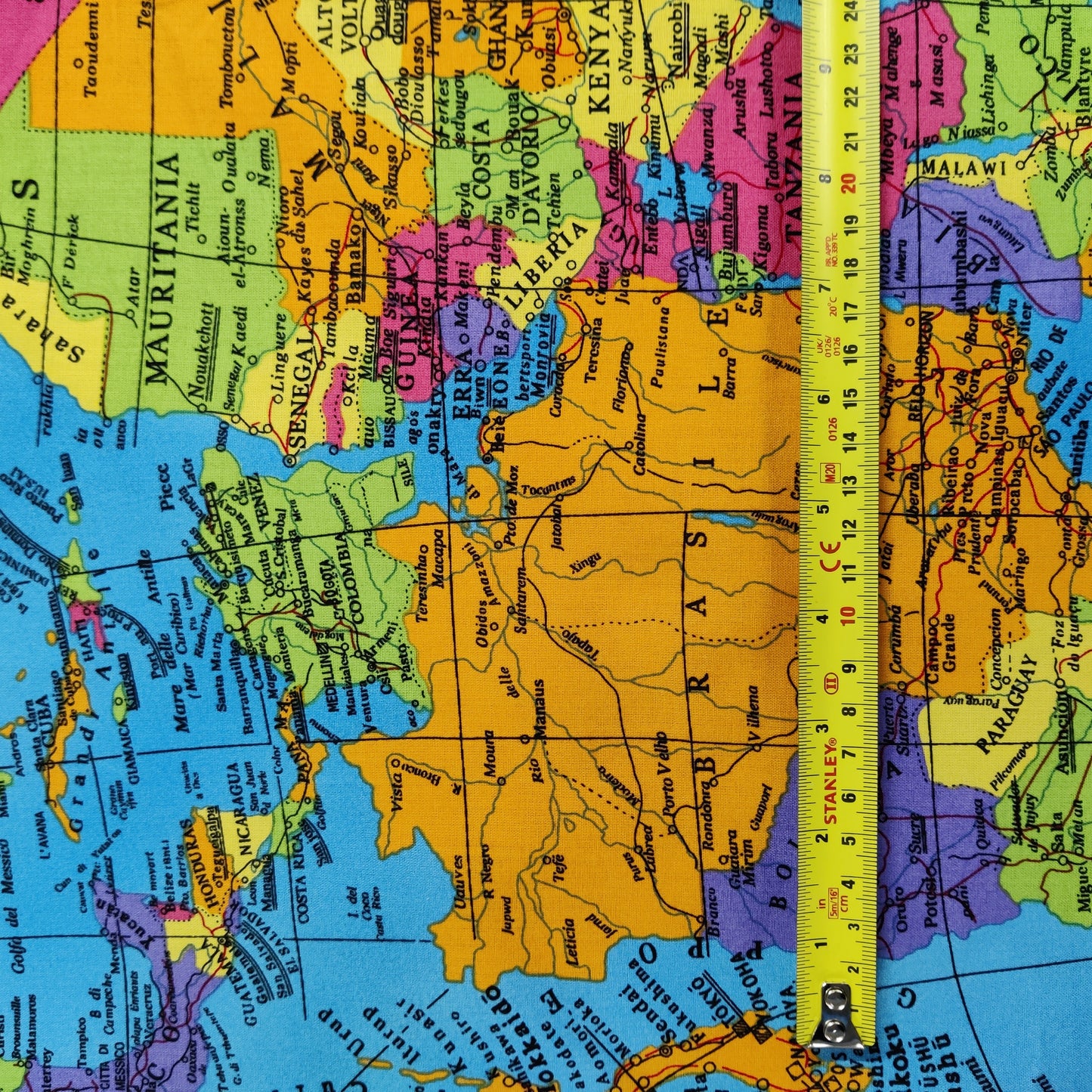 World Map Globe Print Cotton Fabric 0.3 Metres