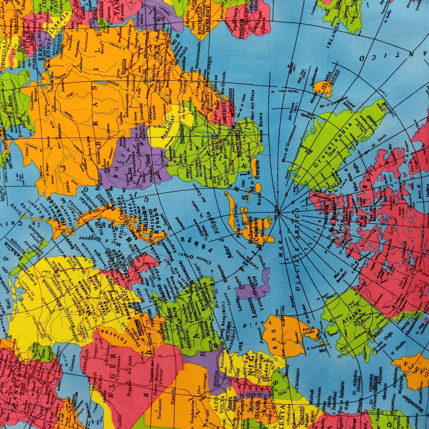 World Map Globe Print Cotton Fabric 0.3 Metres