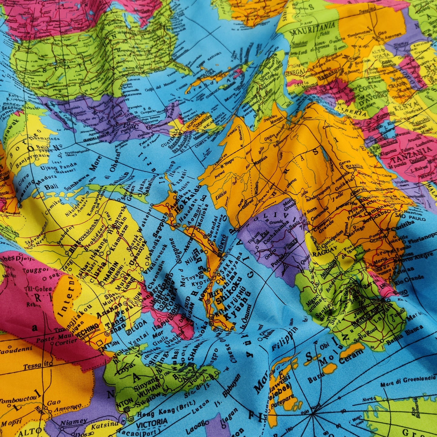World Map Globe Print Cotton Fabric 0.3 Metres