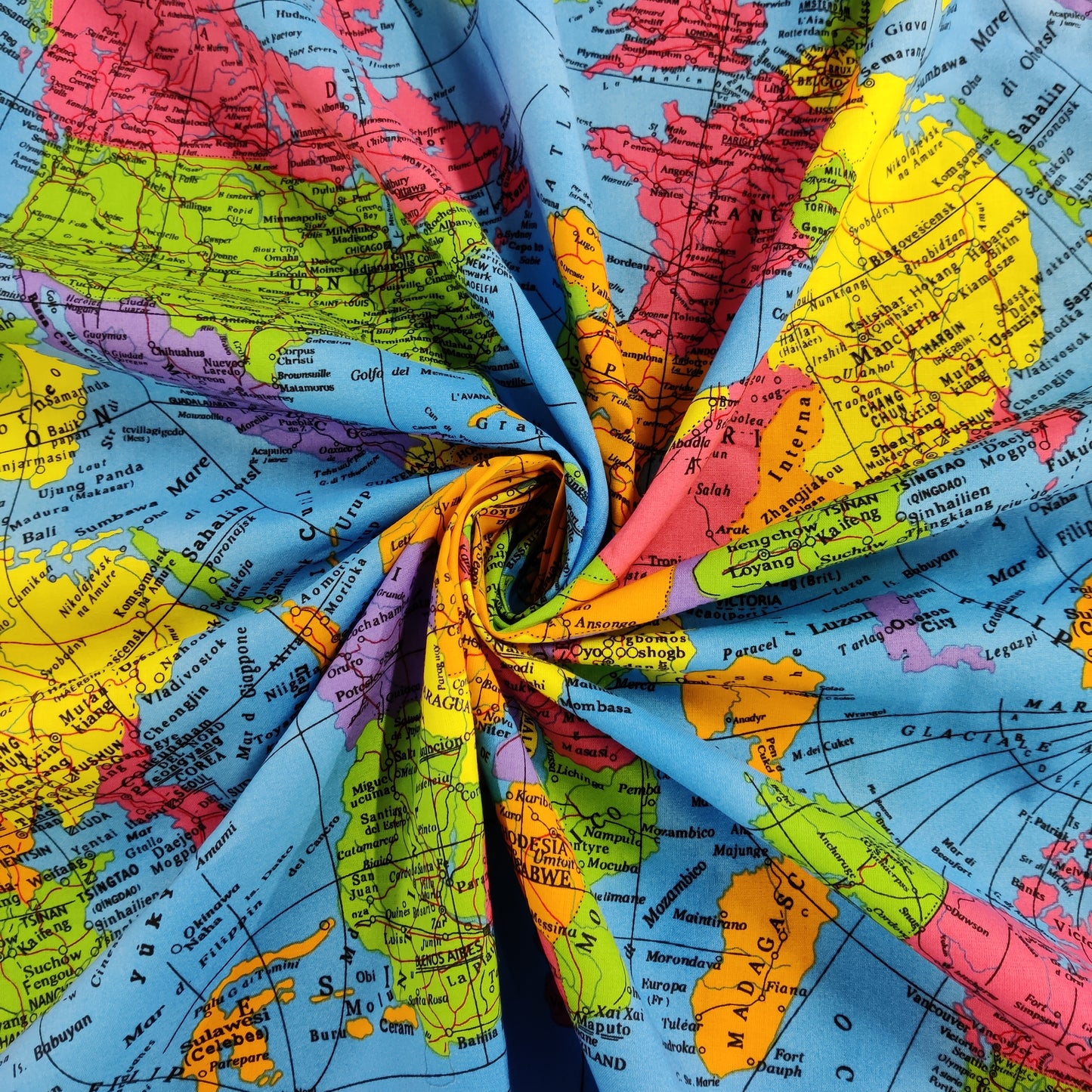 World Map Globe Print Cotton Fabric 0.3 Metres