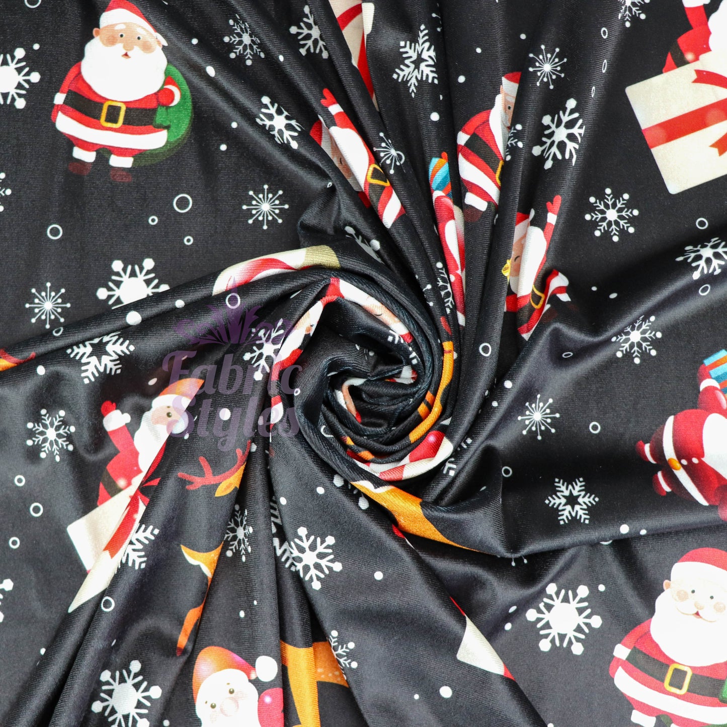 Santa Reindeer Christmas Velvet Fabric