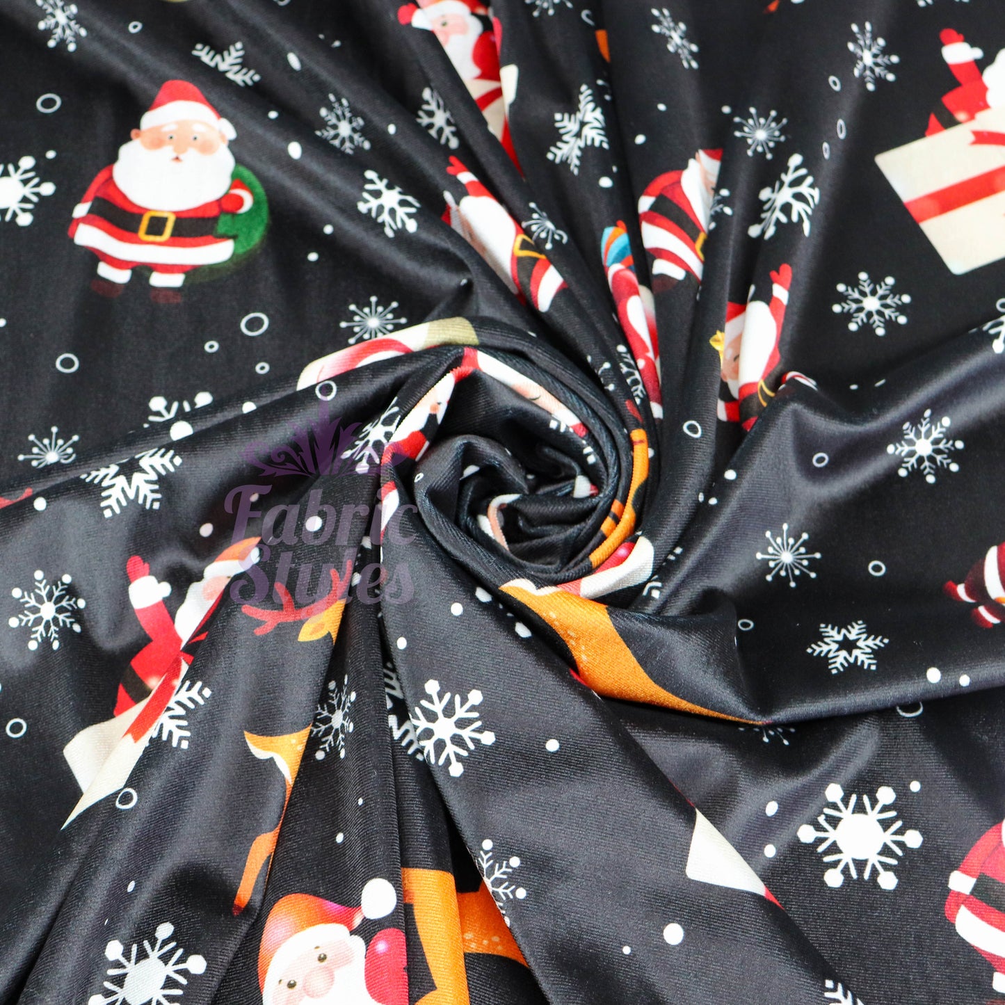 Santa Reindeer Christmas Velvet Fabric