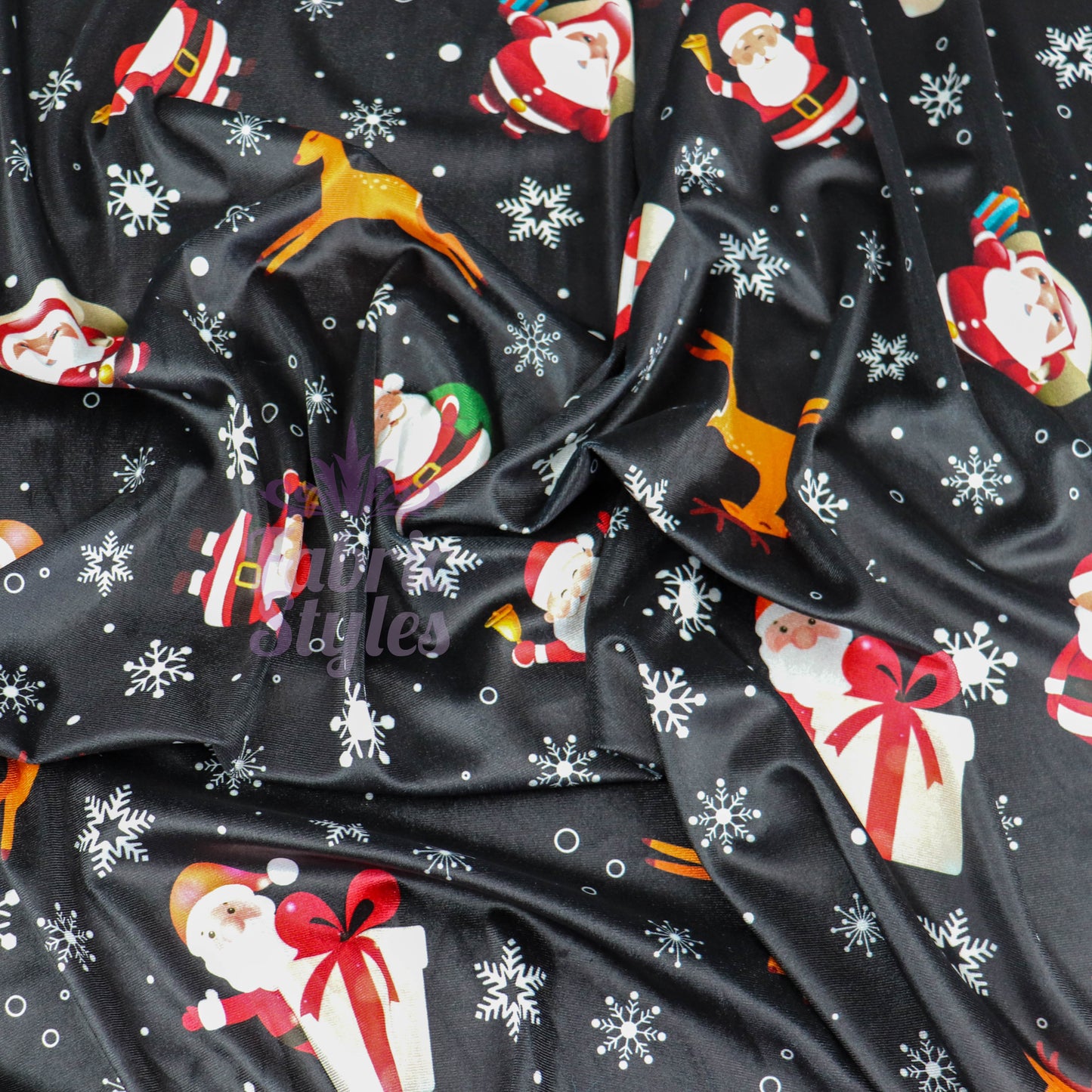 Santa Reindeer Christmas Velvet Fabric