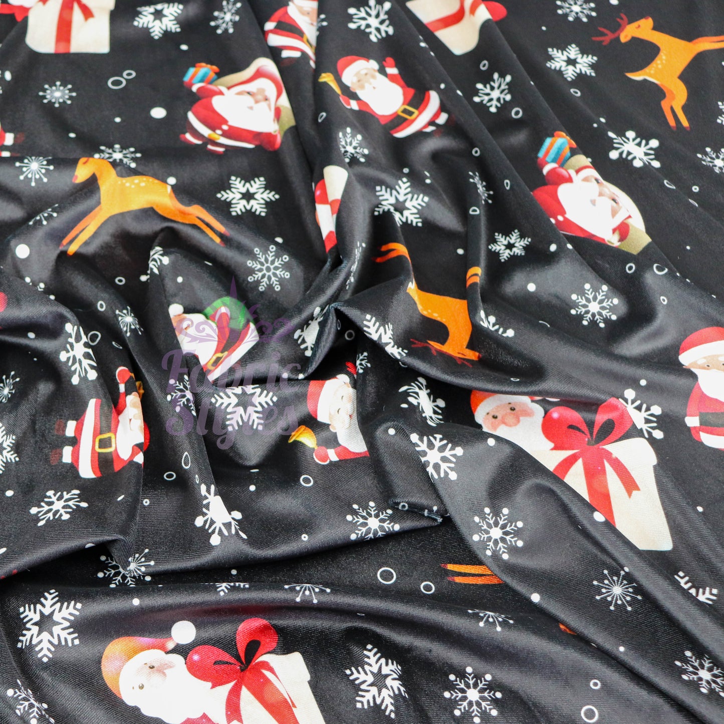 Santa Reindeer Christmas Velvet Fabric