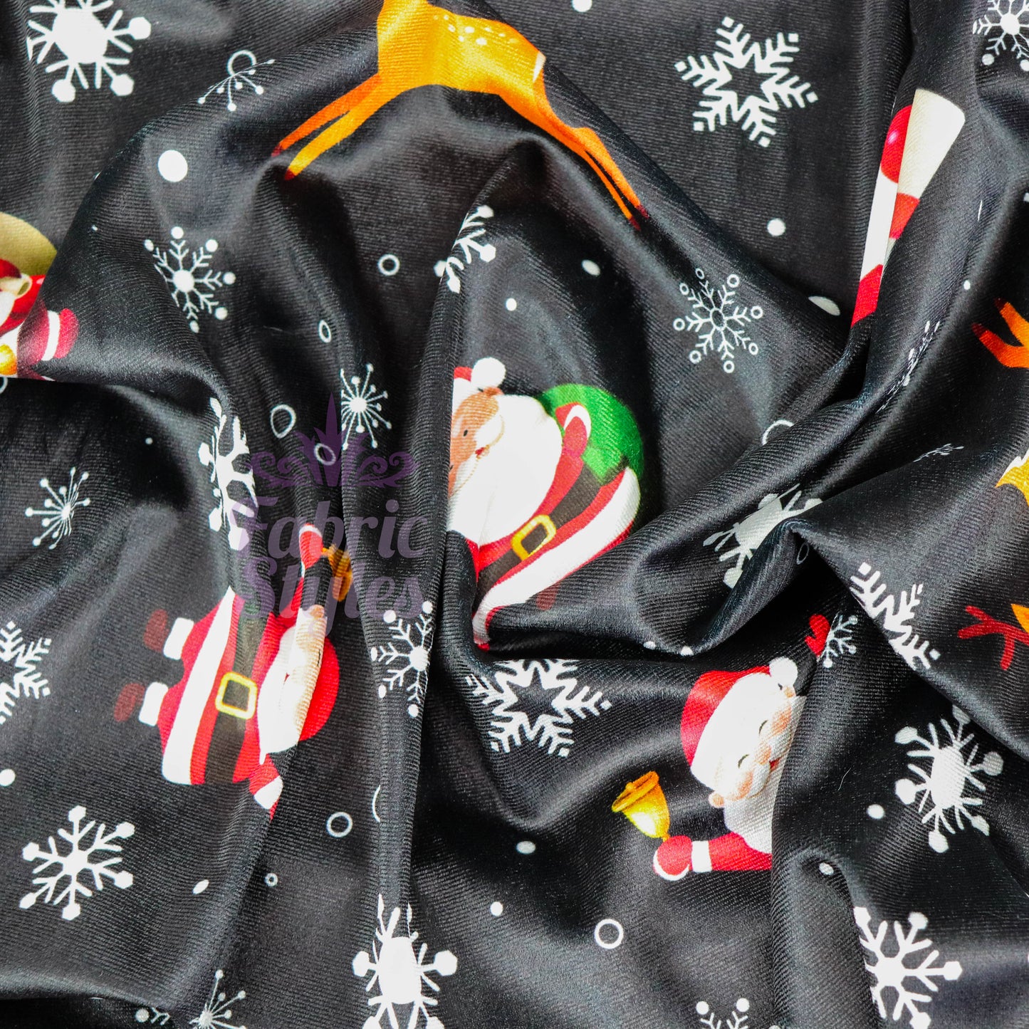 Santa Reindeer Christmas Velvet Fabric