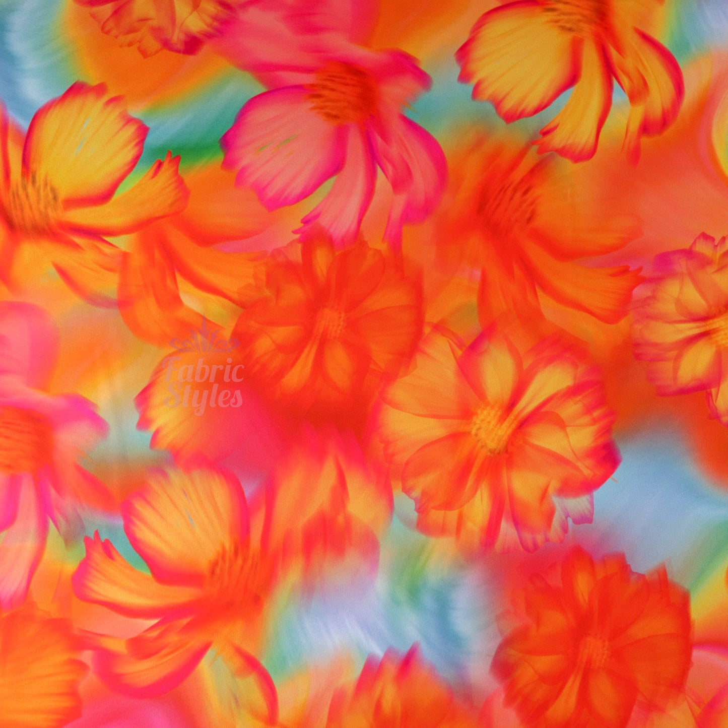 Bright Orange Floral Scuba Crepe Fabric