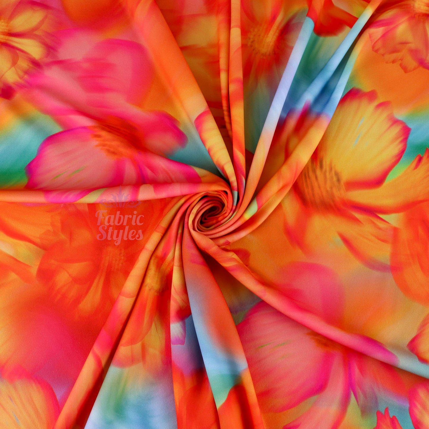 Bright Orange Floral Scuba Crepe Fabric