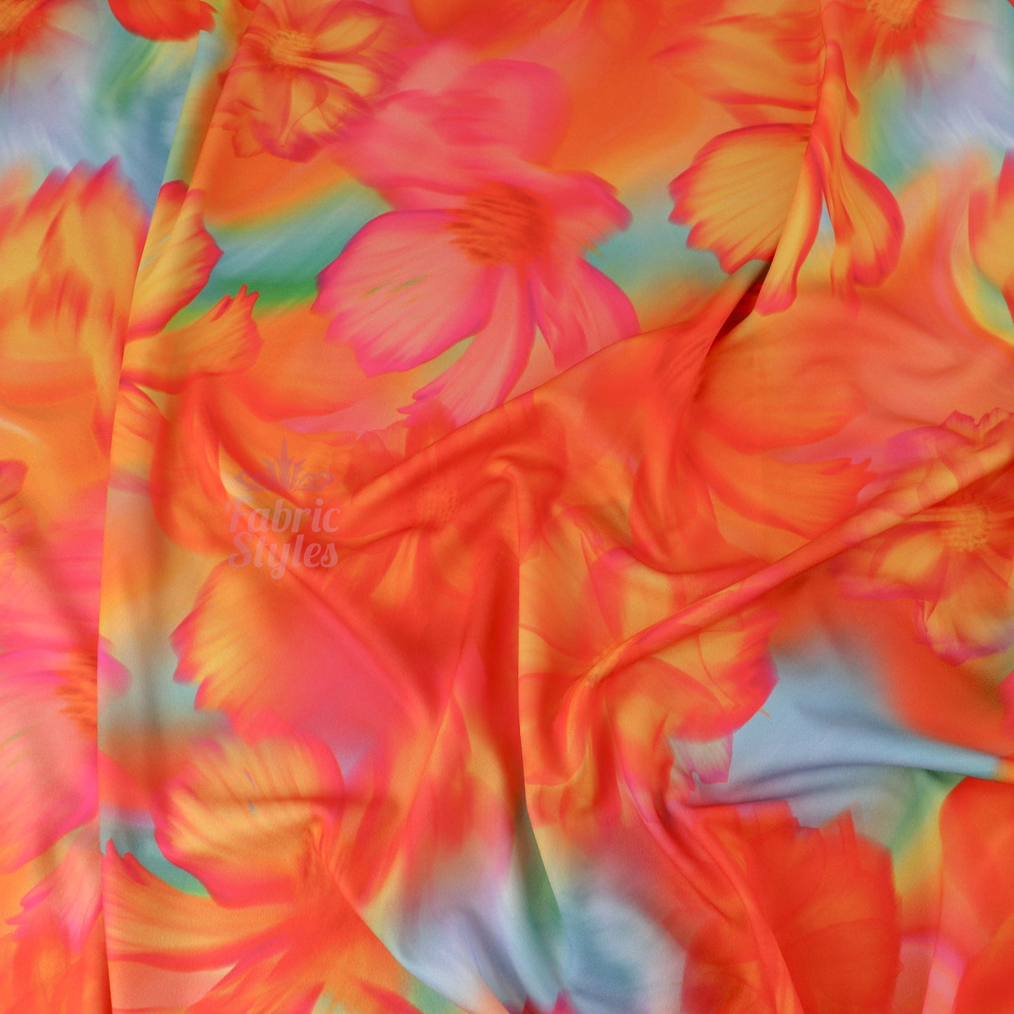 Bright Orange Floral Scuba Crepe Fabric