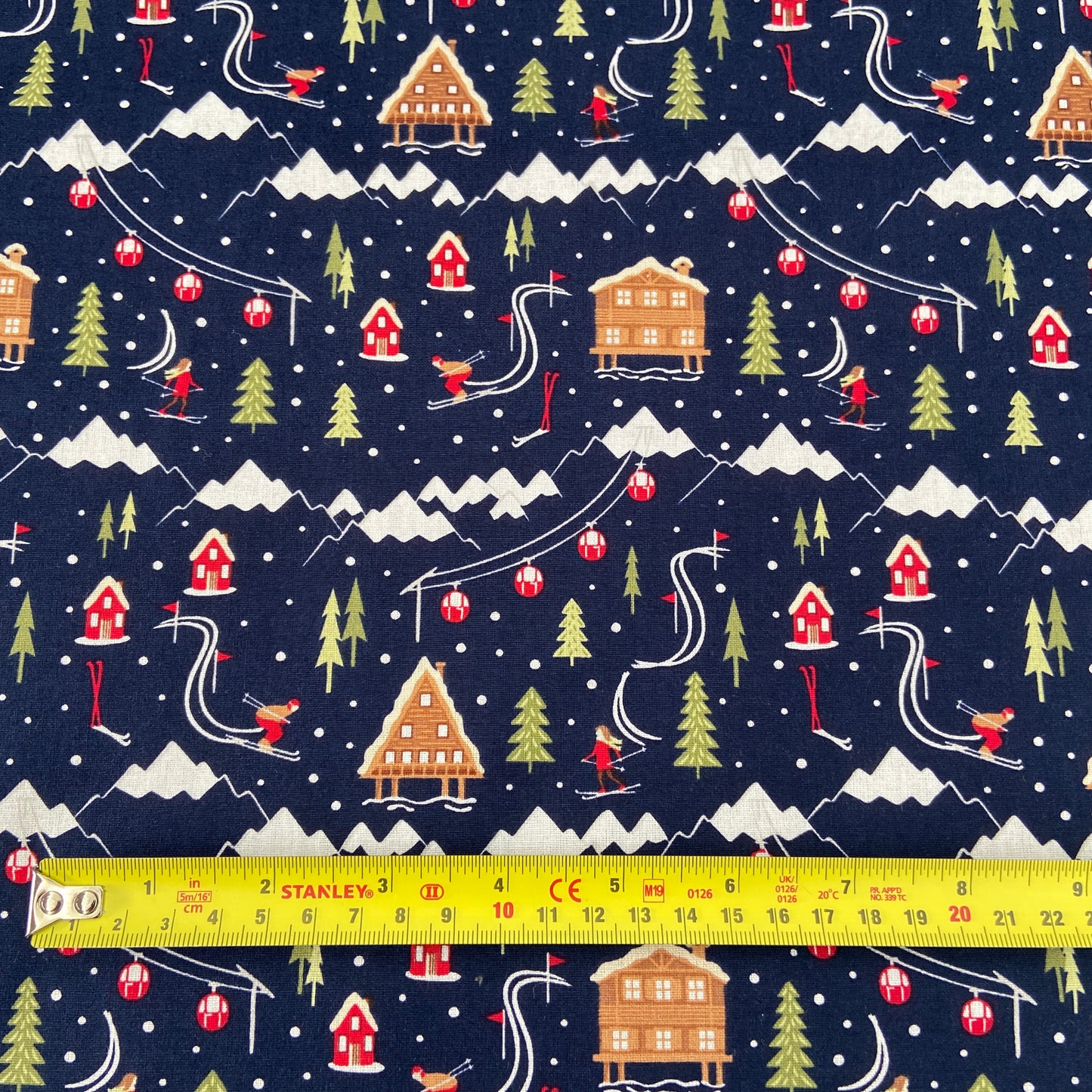 Xmas Ski Resort Navy Cotton Fabric 0.25 Metres