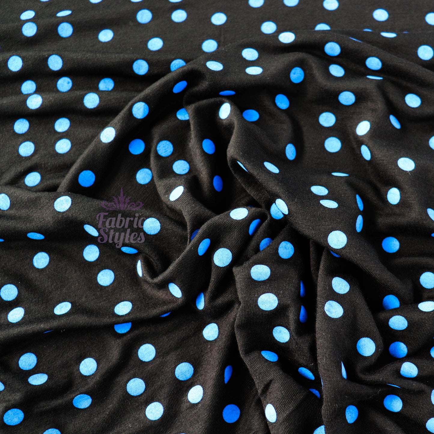10mm Royal Blue Polka Dot Viscose Elastane Fabric