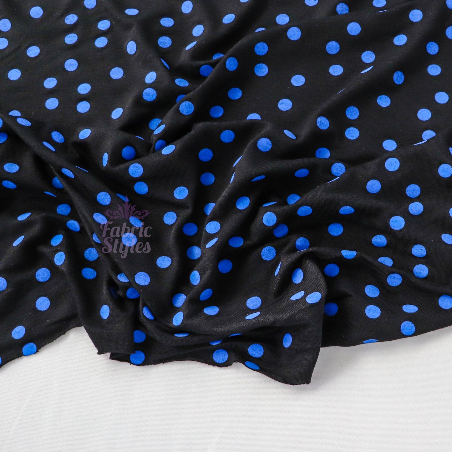 10mm Royal Blue Polka Dot Viscose Elastane Fabric