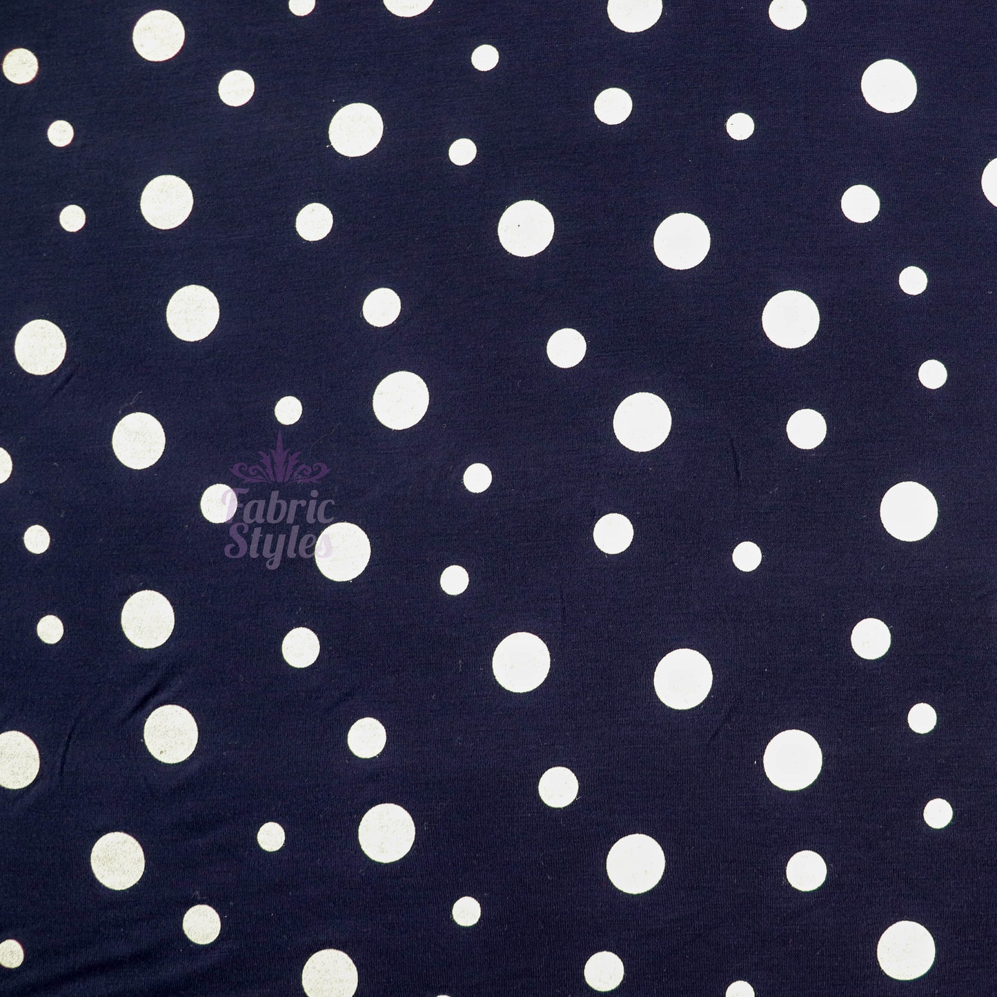 19mm 10mm Mixed Polka Dot Navy Viscose Elastane Fabric
