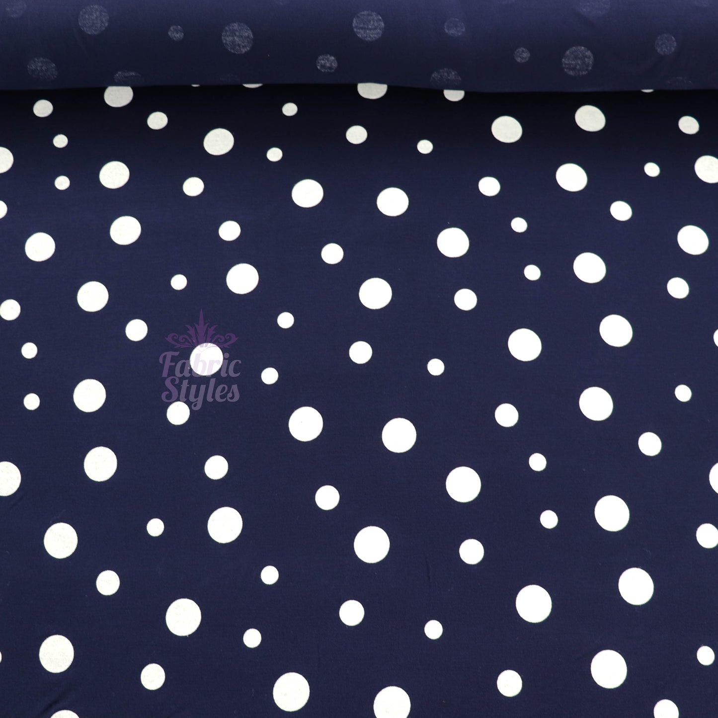 19mm 10mm Mixed Polka Dot Navy Viscose Elastane Fabric