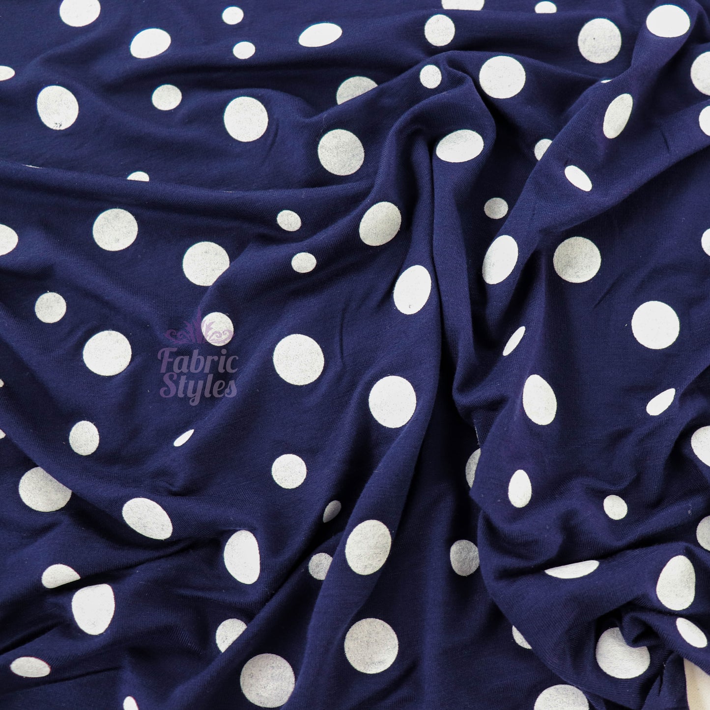 19mm 10mm Mixed Polka Dot Navy Viscose Elastane Fabric