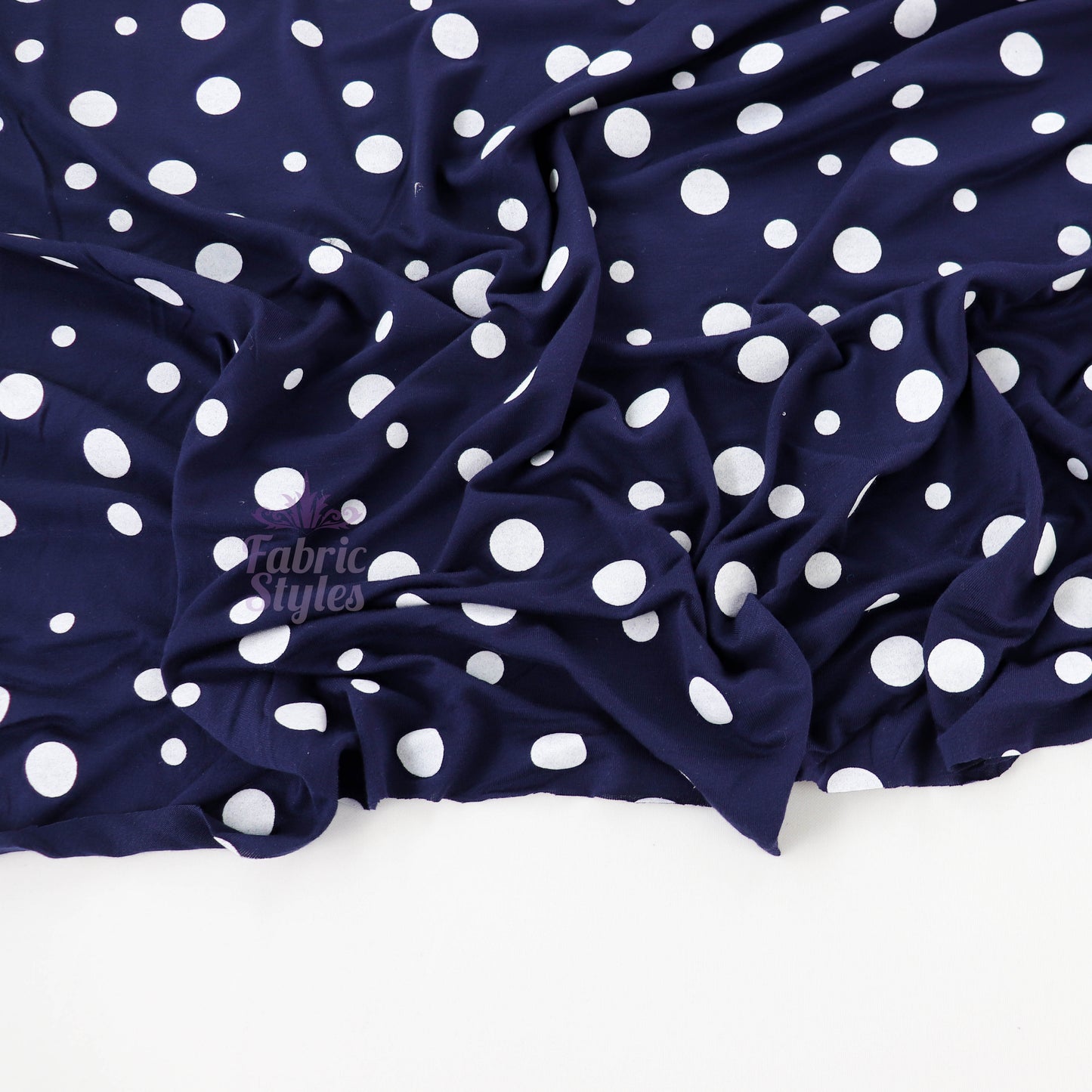 19mm 10mm Mixed Polka Dot Navy Viscose Elastane Fabric