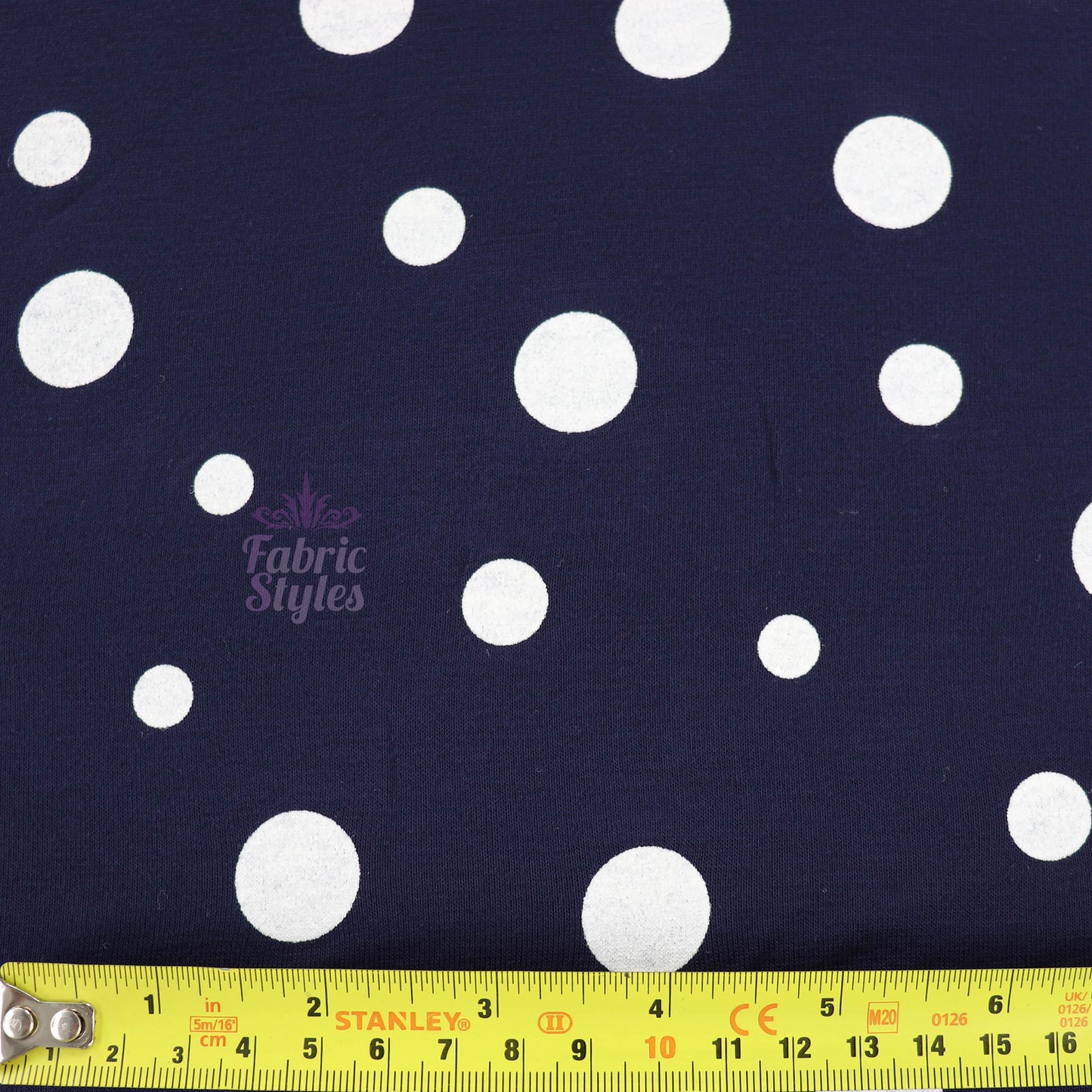 19mm 10mm Mixed Polka Dot Navy Viscose Elastane Fabric