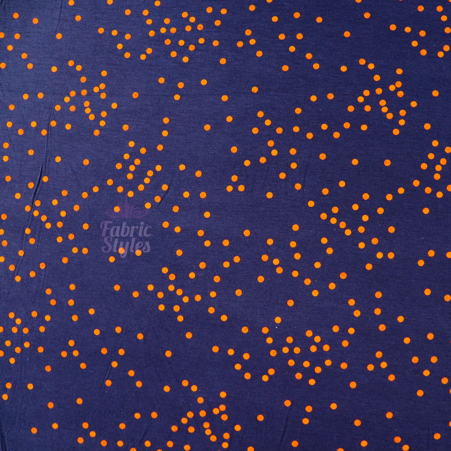 5mm Orange Polka Dot Navy Viscose Elastane Fabric