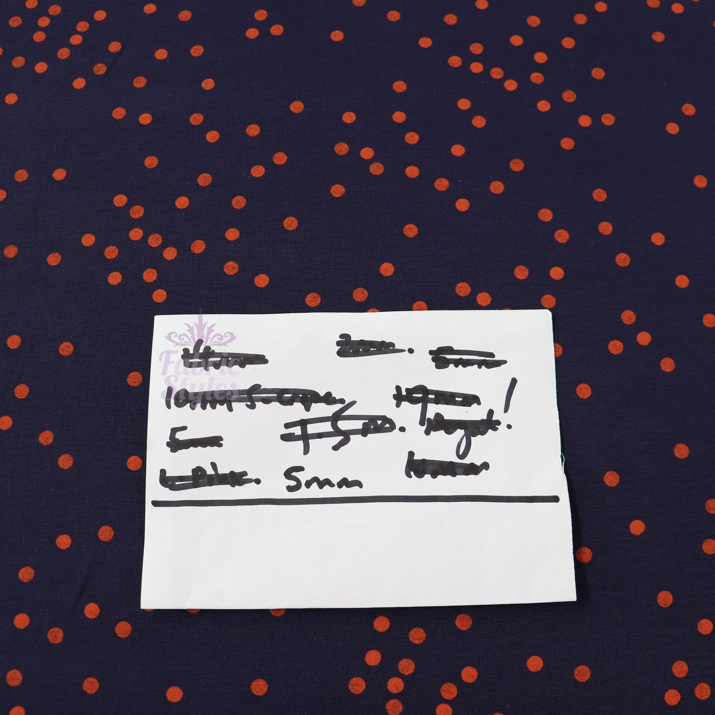 5mm Orange Polka Dot Navy Viscose Elastane Fabric