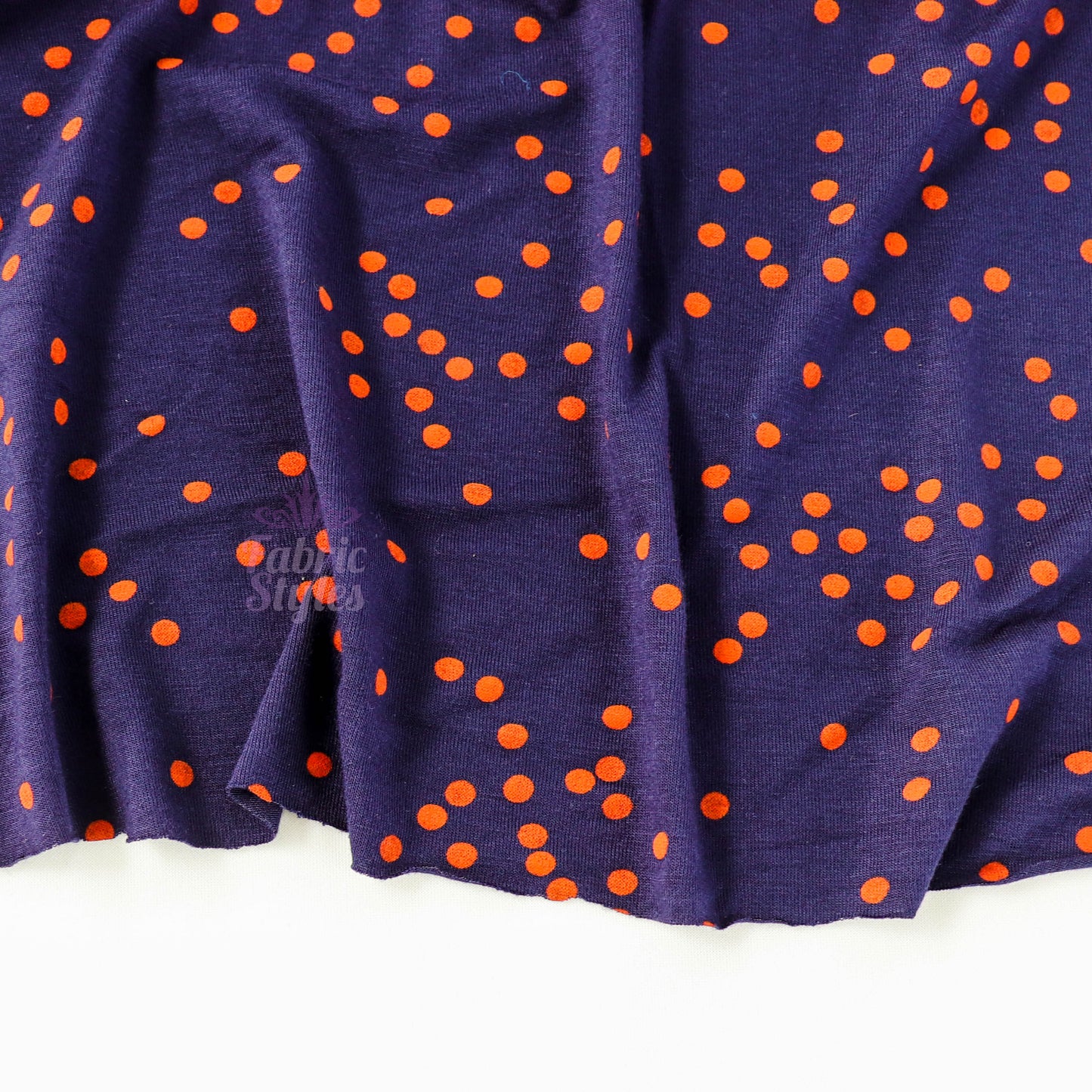 5mm Orange Polka Dot Navy Viscose Elastane Fabric
