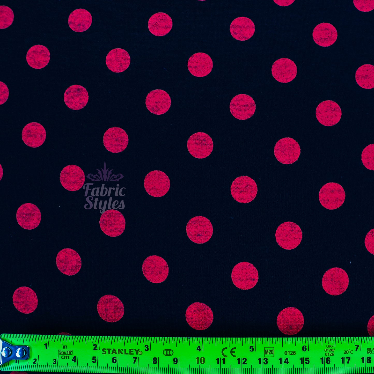 13mm Red Polka Dot Black Viscose Elastane Fabric