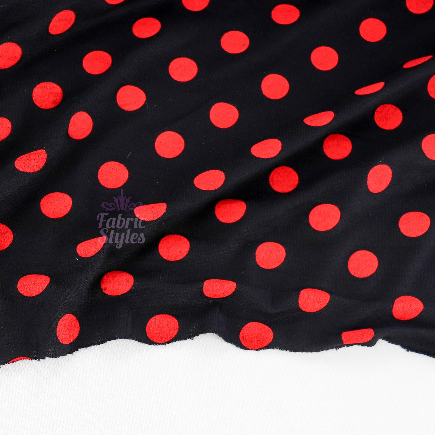 13mm Red Polka Dot Black Viscose Elastane Fabric