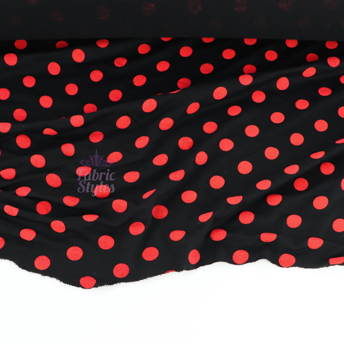 13mm Red Polka Dot Black Viscose Elastane Fabric
