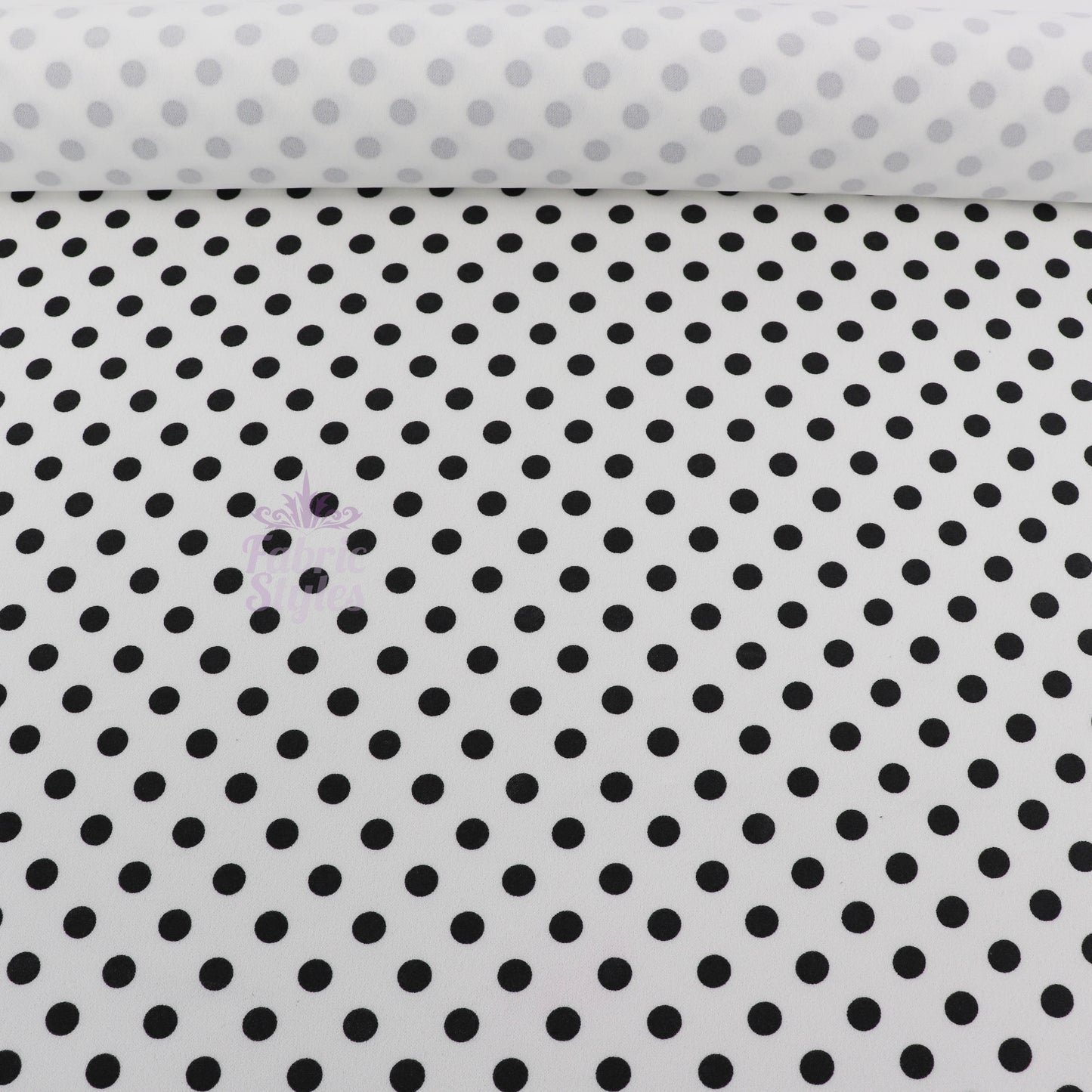 10mm Black White Polka Dot Scuba Crepe Fabric