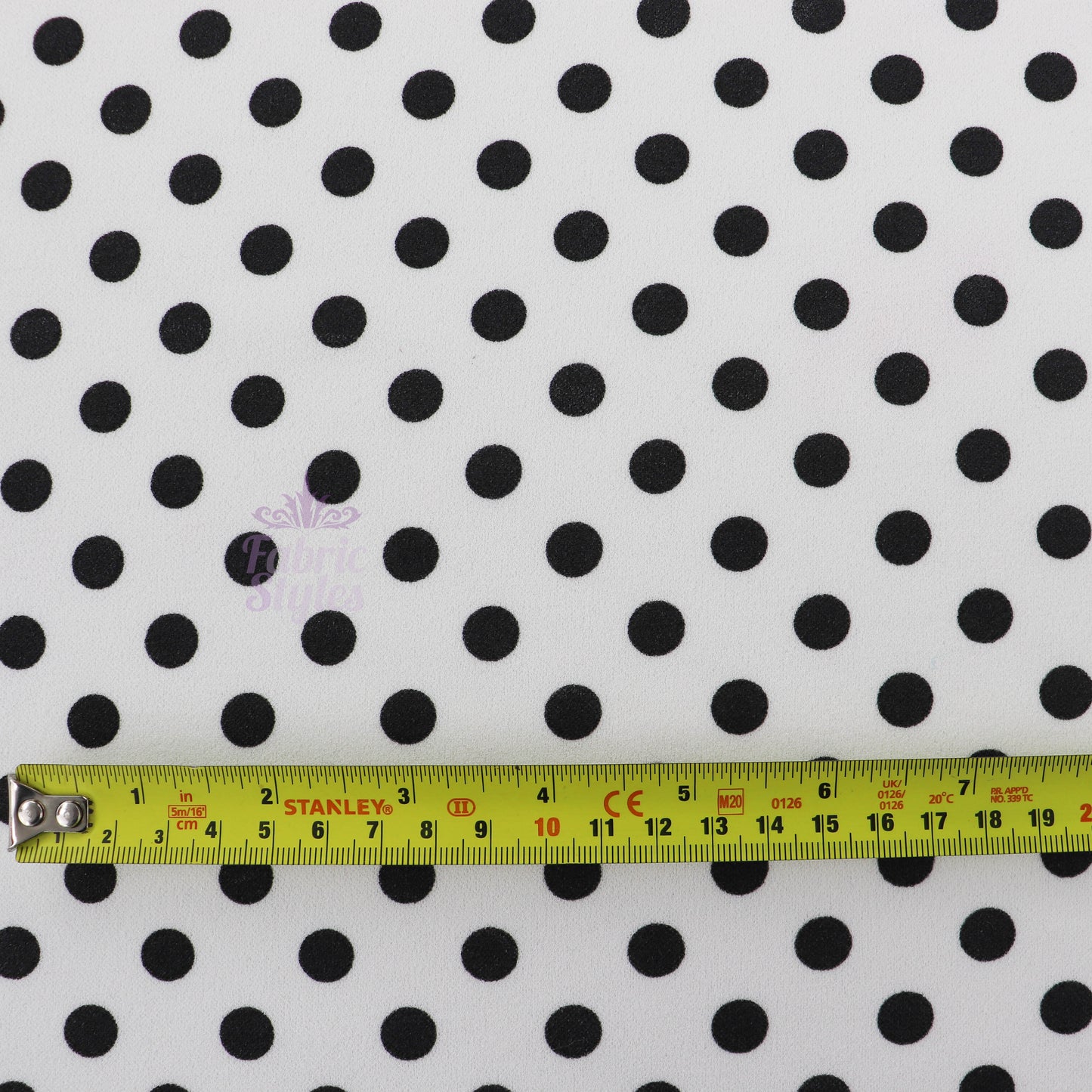 10mm Black White Polka Dot Scuba Crepe Fabric