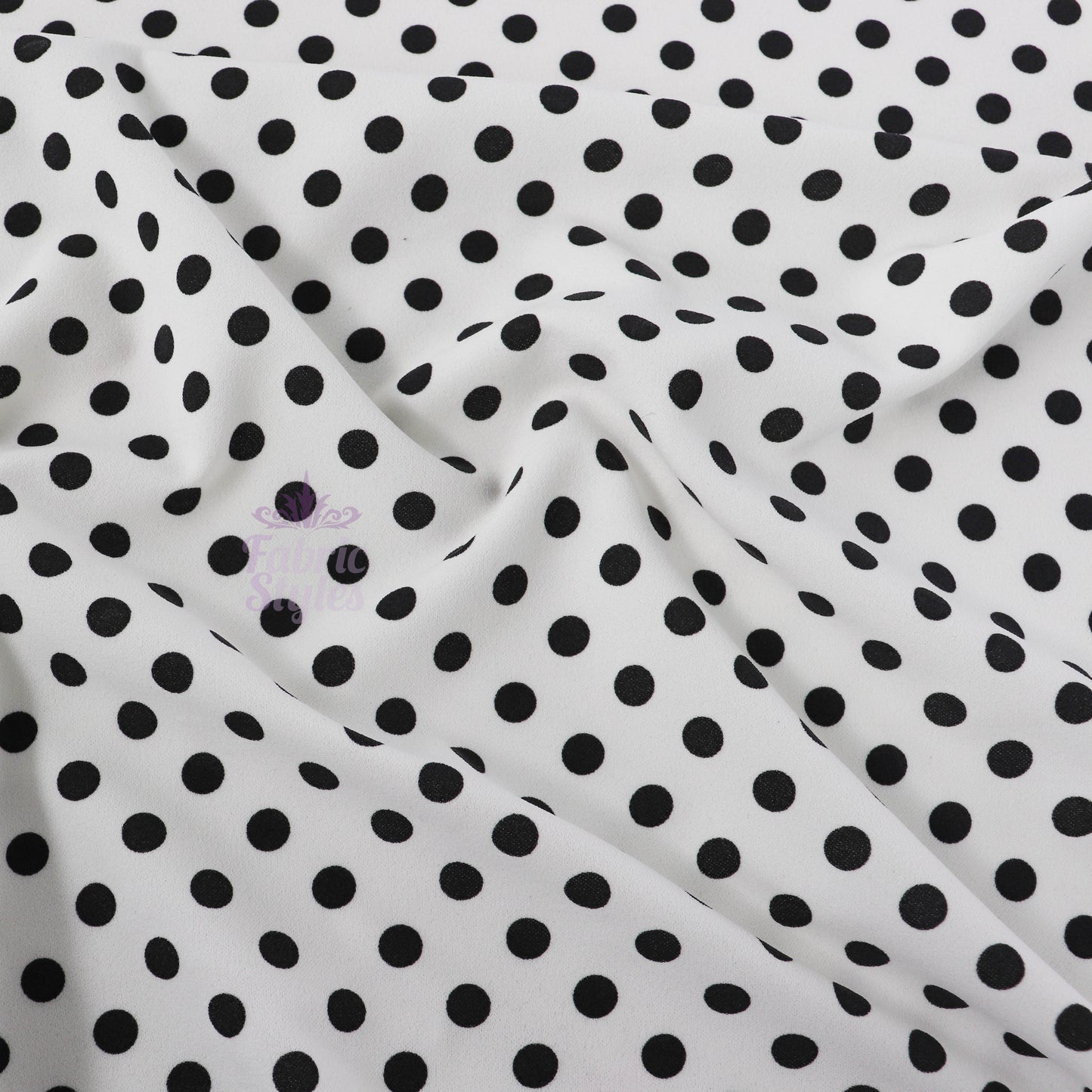 10mm Black White Polka Dot Scuba Crepe Fabric