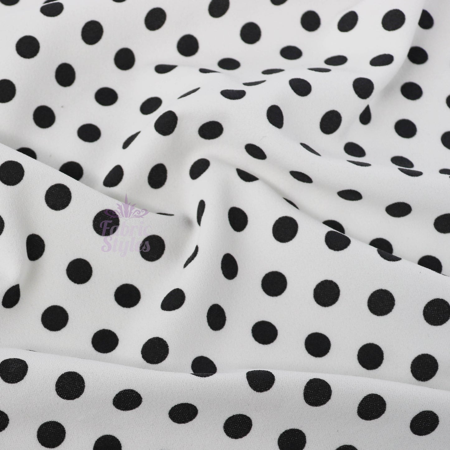 10mm Black White Polka Dot Scuba Crepe Fabric
