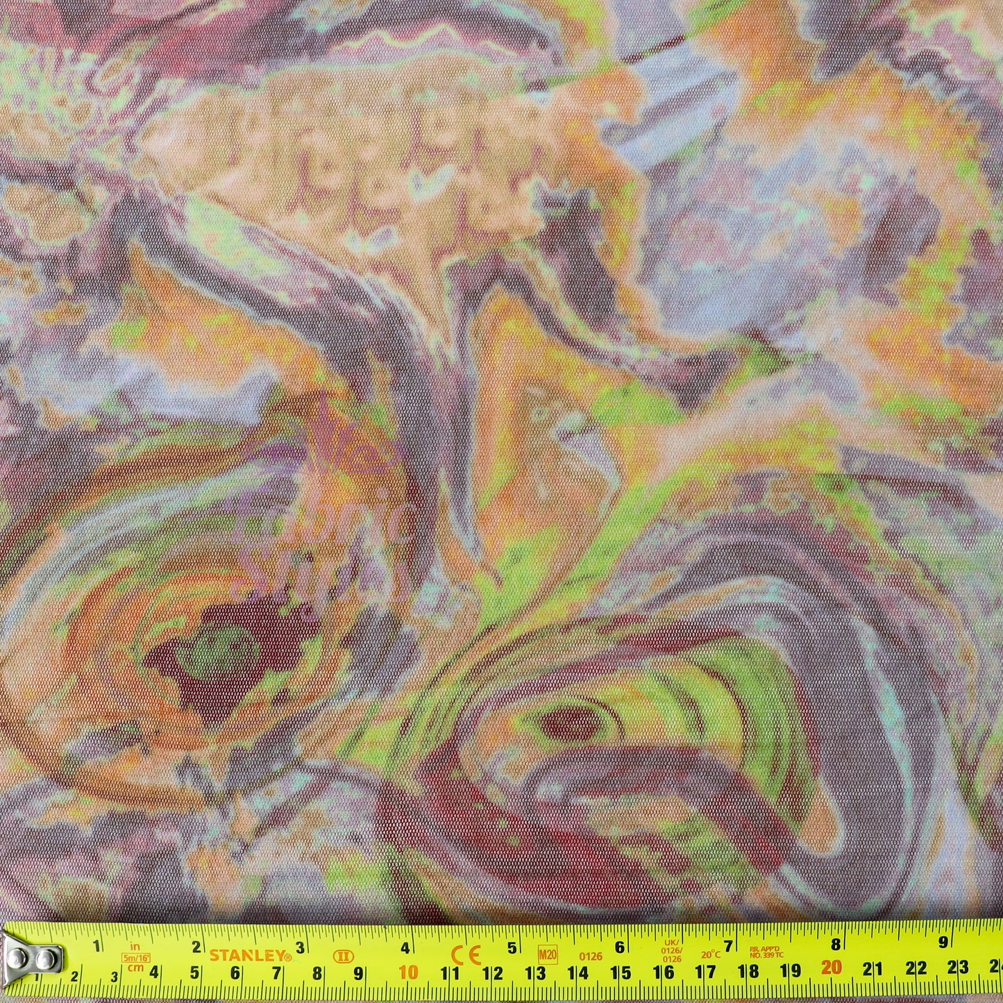 Brown Yellow Tie Dye Power Mesh Fabric