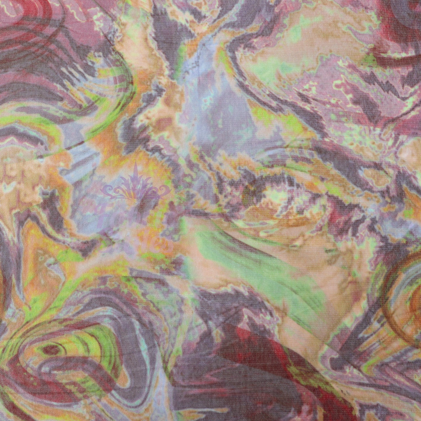 Brown Yellow Tie Dye Power Mesh Fabric