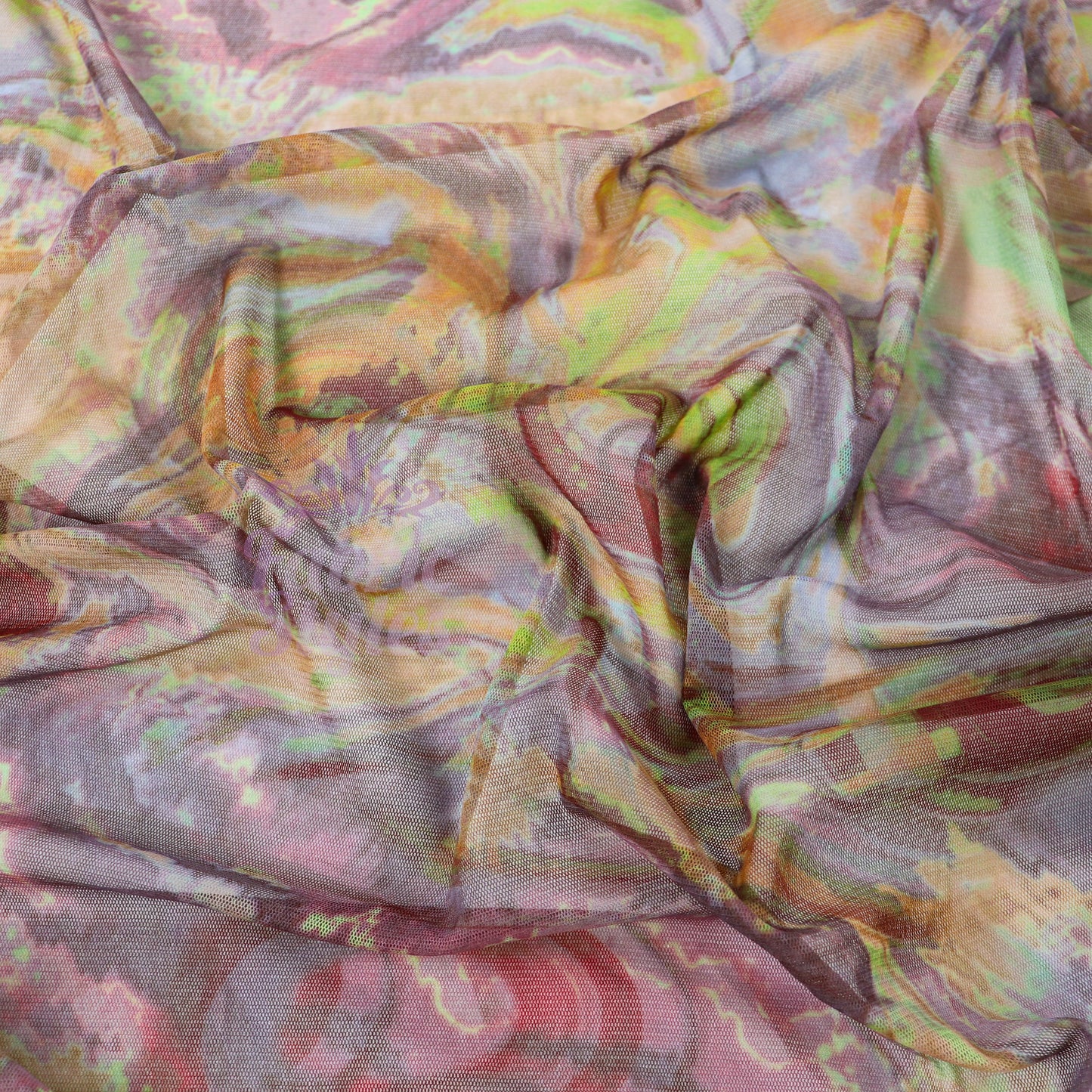 Brown Yellow Tie Dye Power Mesh Fabric