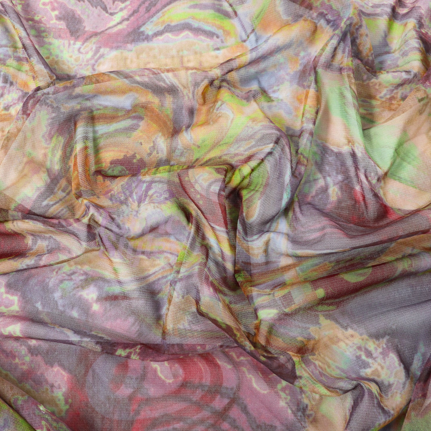 Brown Yellow Tie Dye Power Mesh Fabric