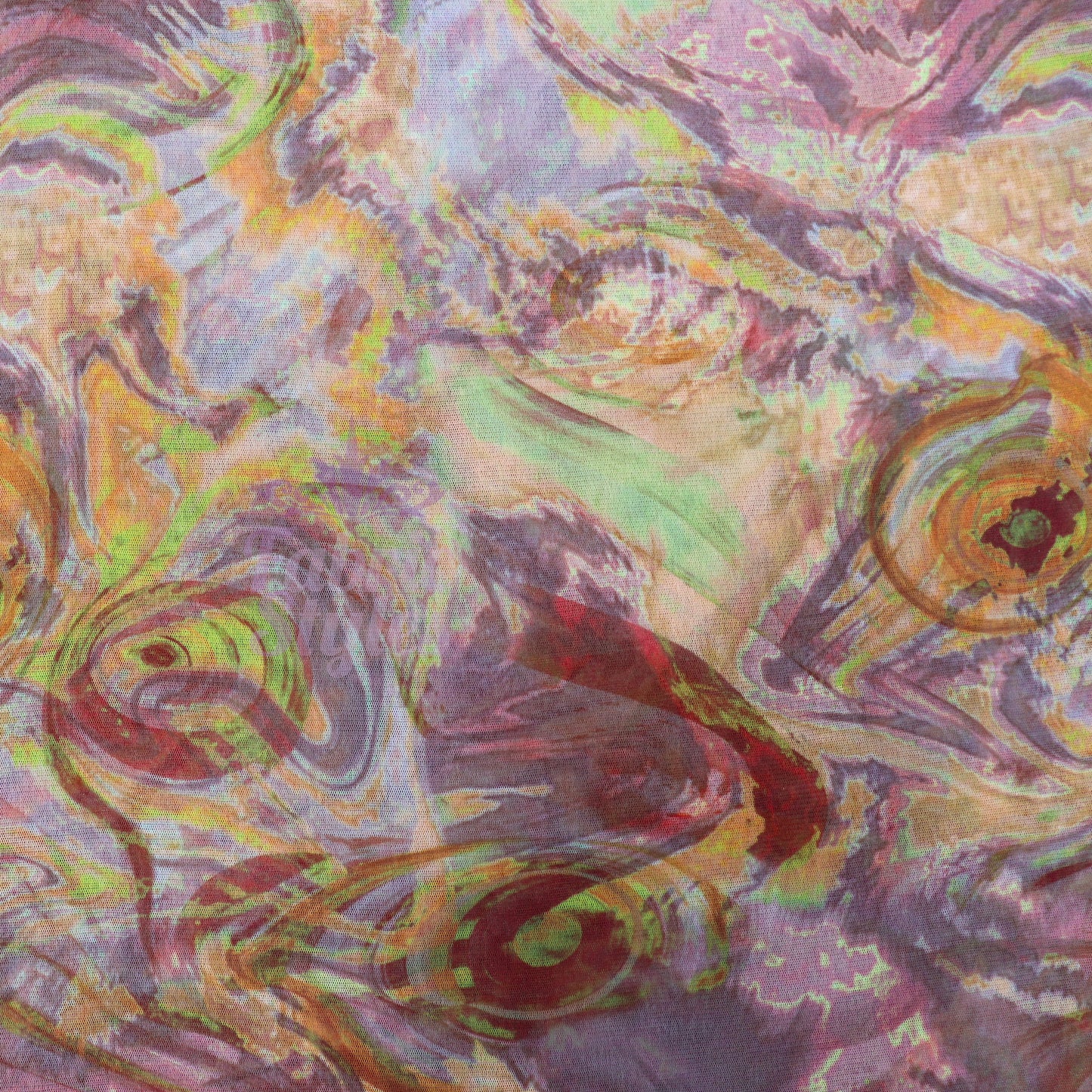 Brown Yellow Tie Dye Power Mesh Fabric