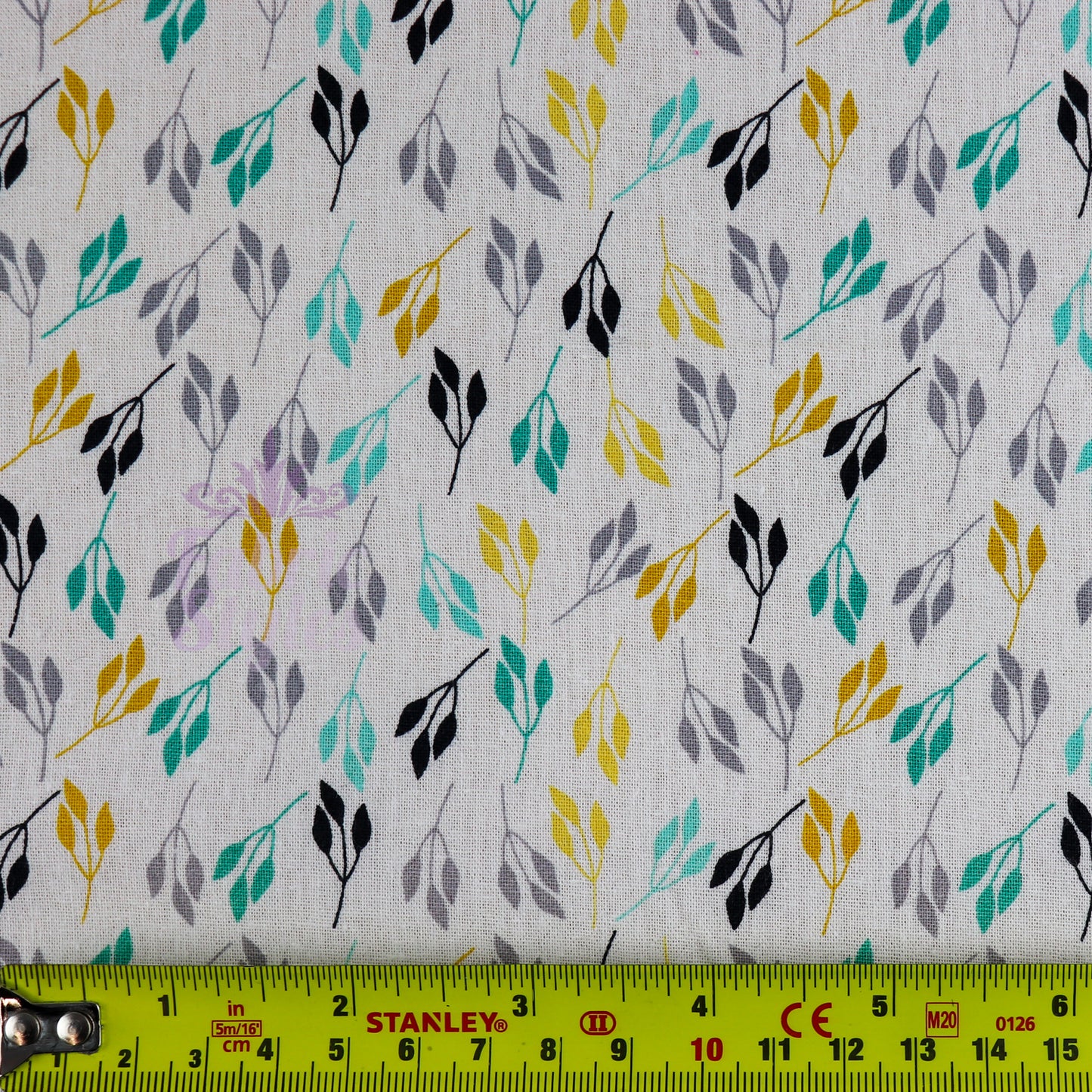 FS863 Floral Whimsy Leaf Cotton Fabric White