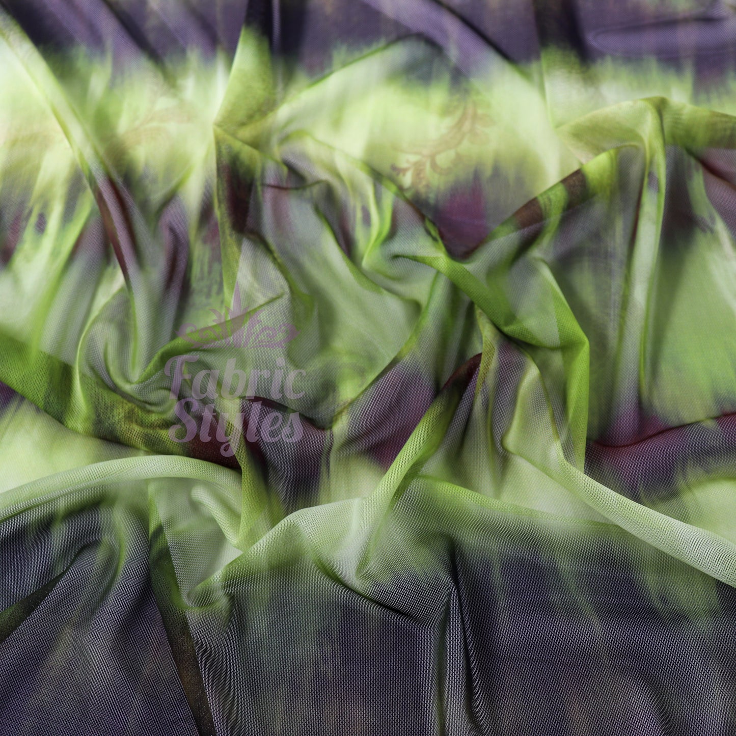 Green Black Tie Dye Paisley Power Mesh Fabric