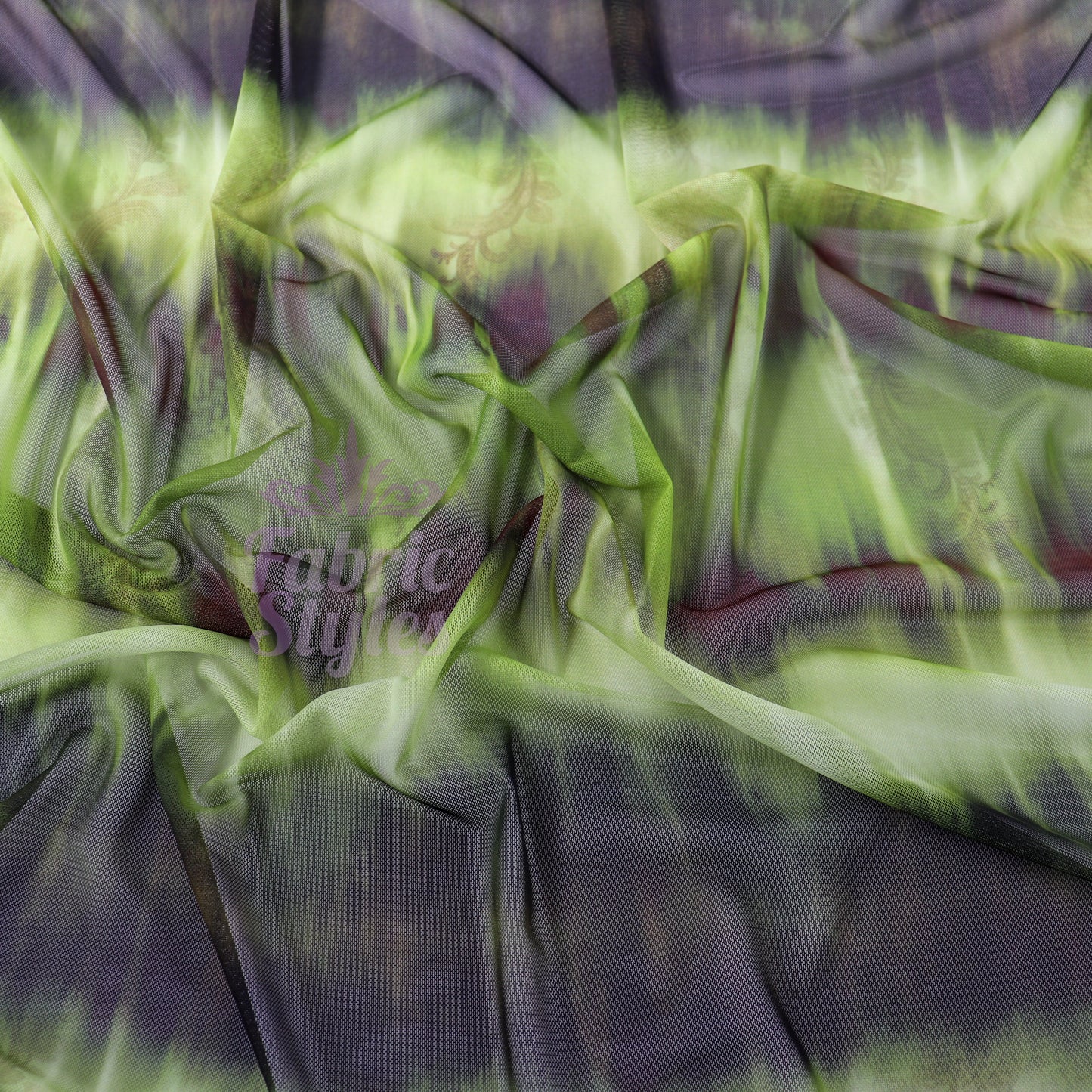 Green Black Tie Dye Paisley Power Mesh Fabric